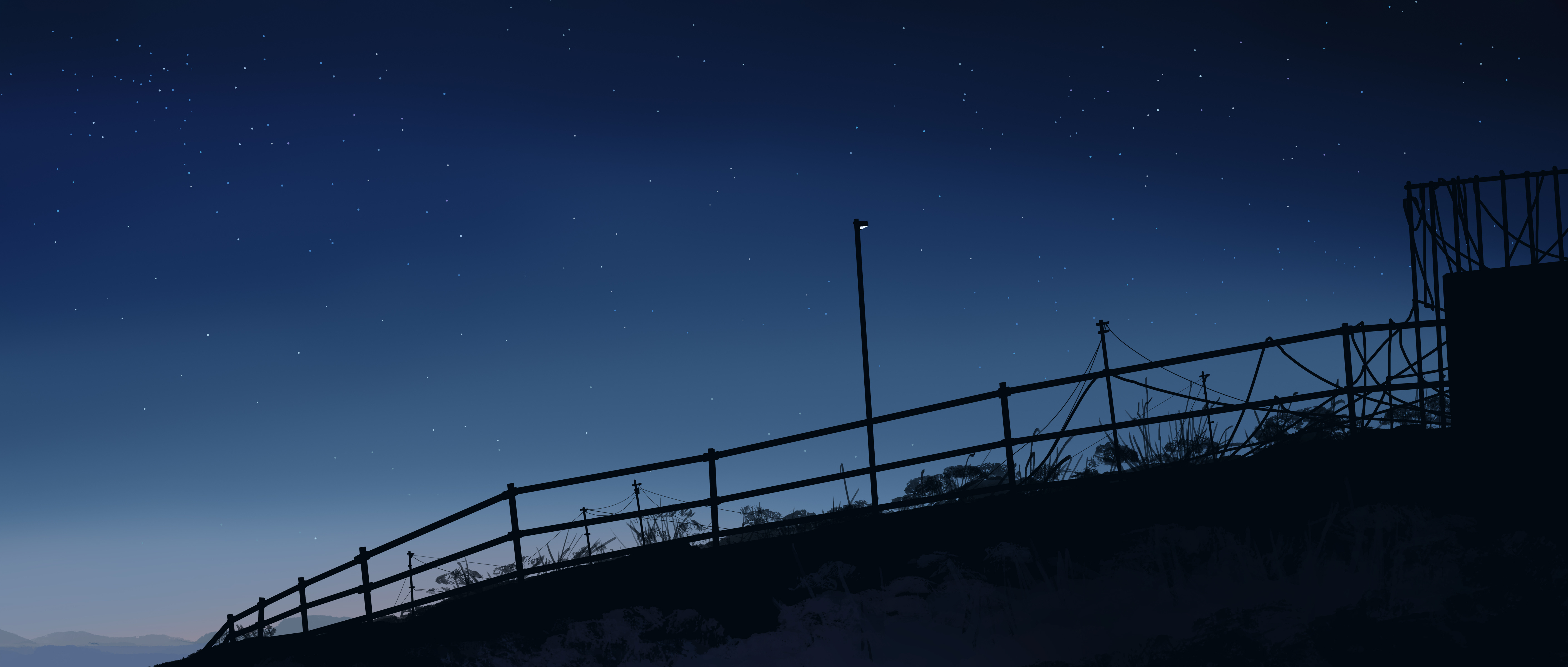 Free download Elegant Digital Art Artwork Illustrations Digital Painting Night Stars Stars Fence Silhouettes 4K Wallpaper, Wallpaper(s)