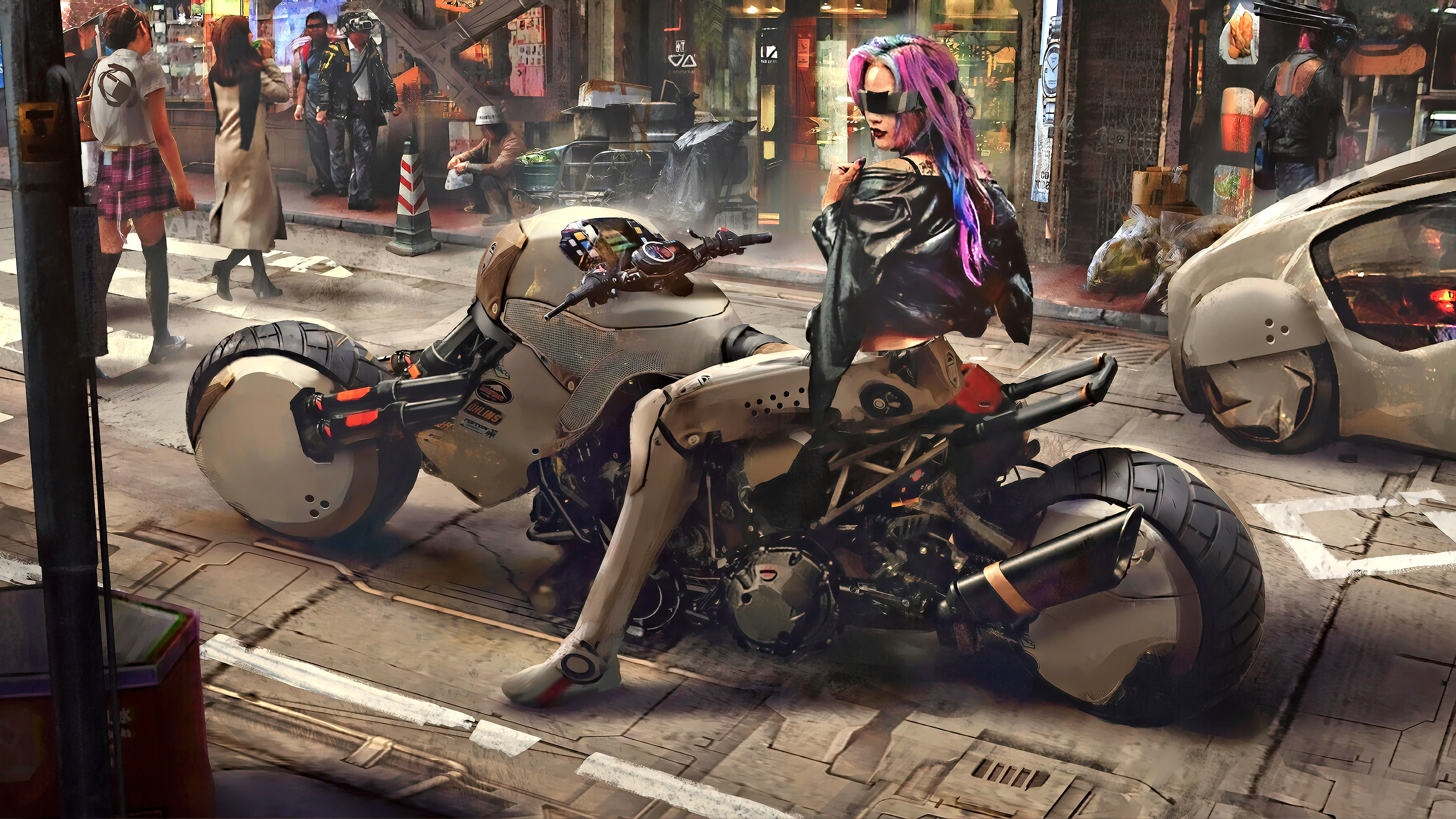 Free download Female riding a motorcycle Cityscape Cyberpunk City Vehicle Computer Wallpaper 4K Wallpaper, Wallpaper(s) website provided.