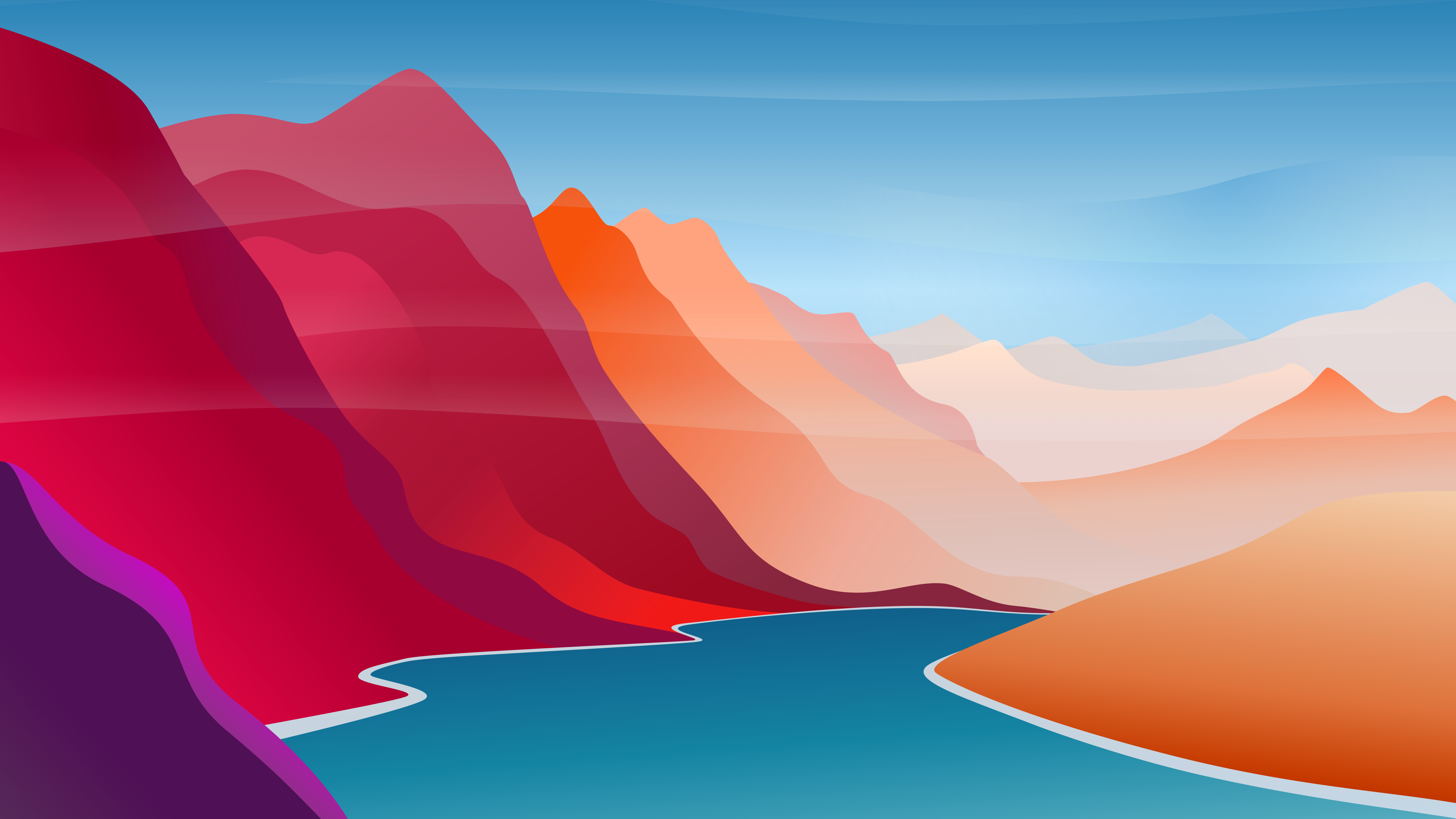 Free download Basic Apple AI Art Illustrations Landscape River Mountains Valley Colorful Nature Simple Background Minimalism Water 4K Wallpaper, Wallpaper(s) website provided.