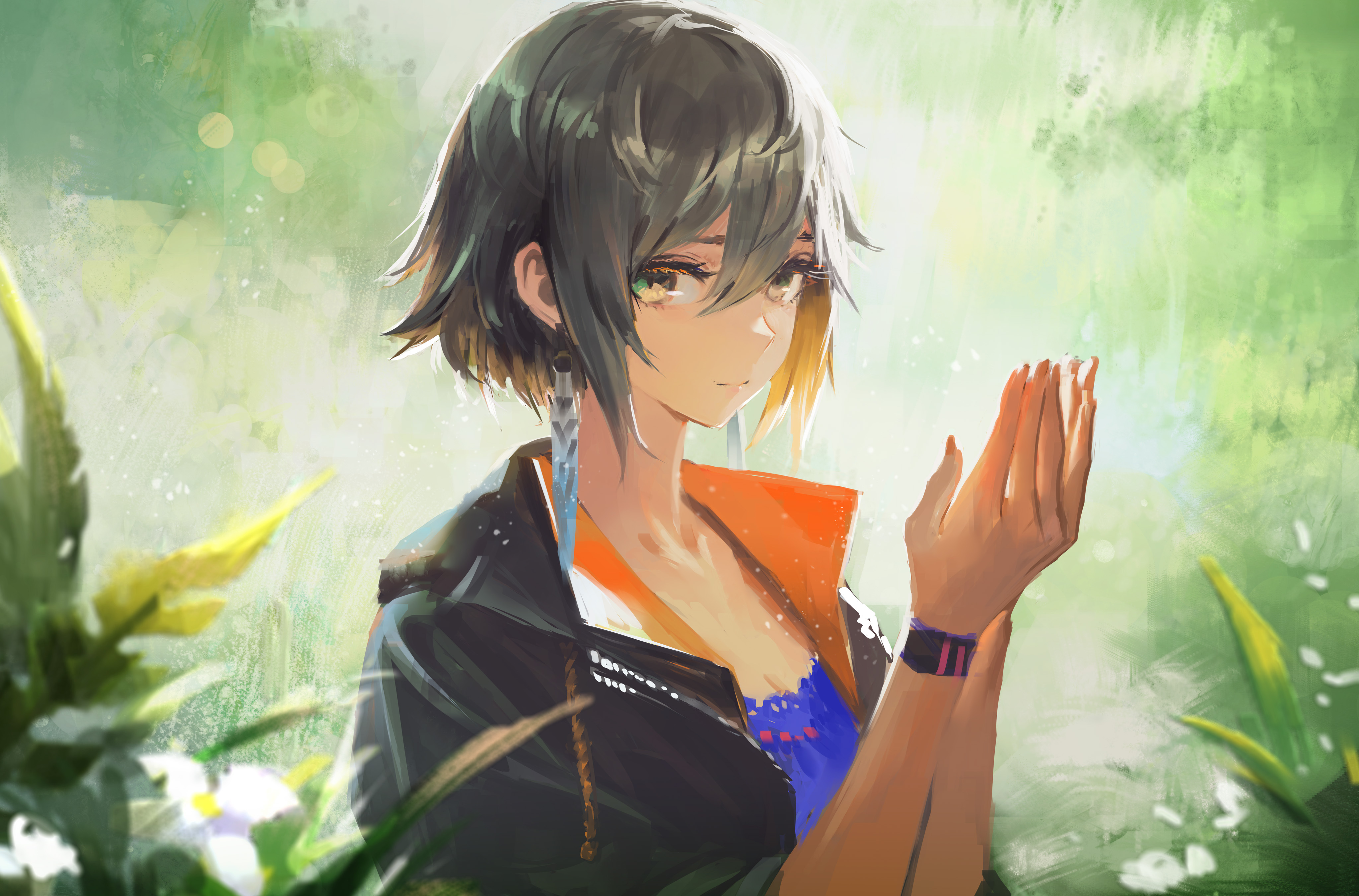 Free download Short hair anime anime girl earrings 4K wallpaper, Wallpaper(s) website provided.