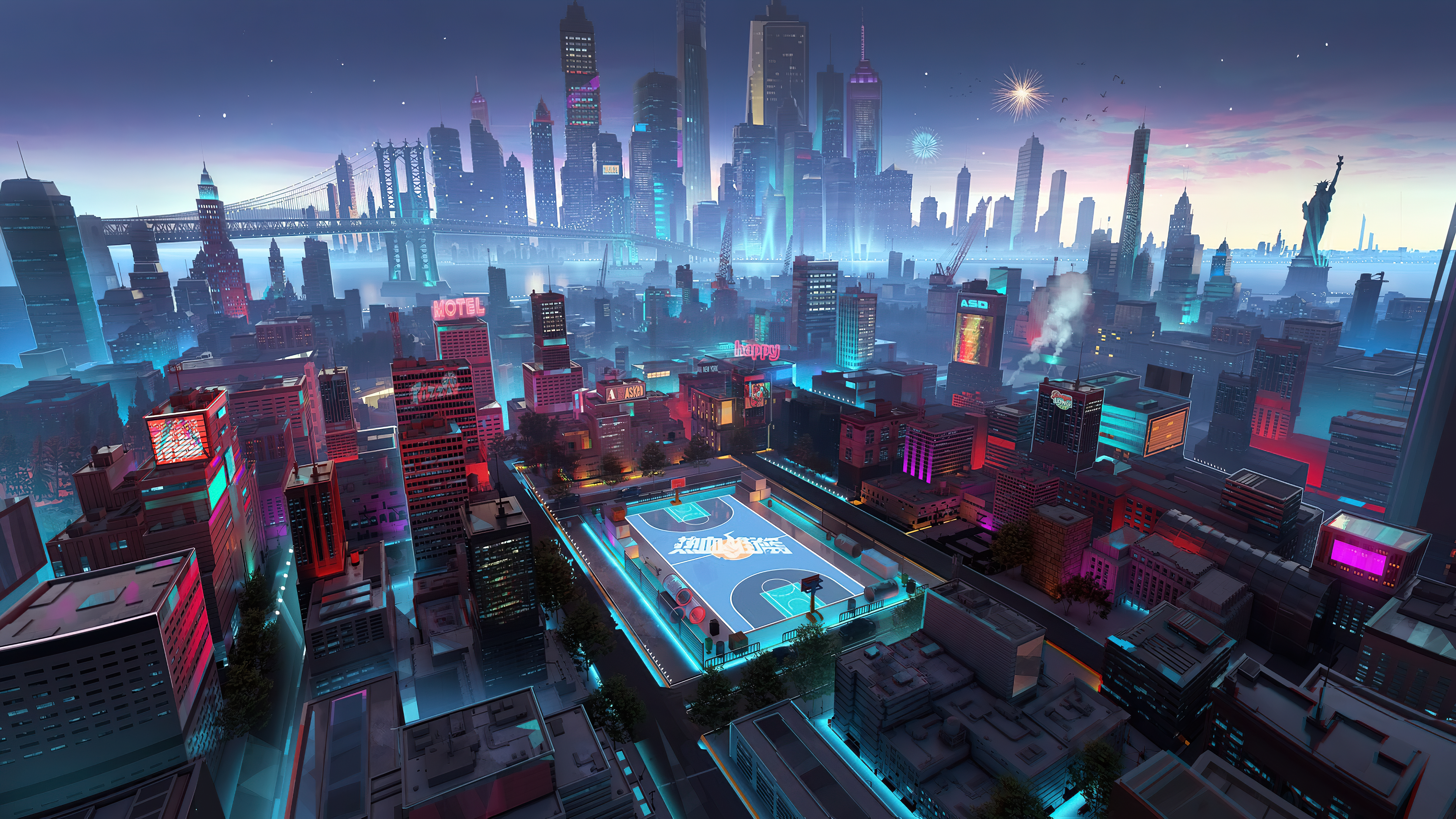 Free download City Cityscape Fantasy City Skyscrapers Cyan Roof Computer Wallpaper 4K Wallpaper, Wallpaper(s) website provided.