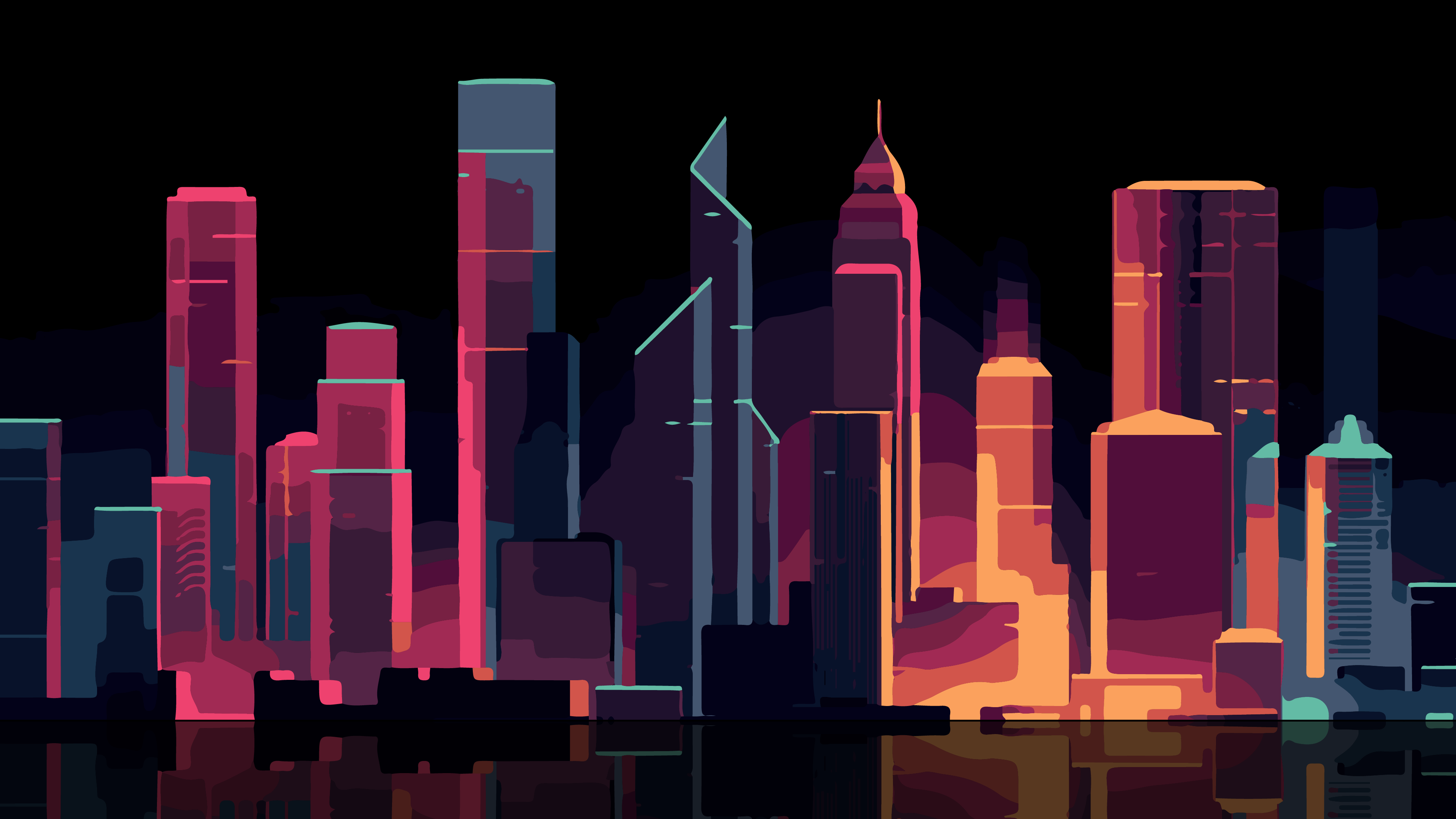 Free download Painting City City Landscape Skyscrapers 4K Wallpaper, Wallpaper(s) website provided.