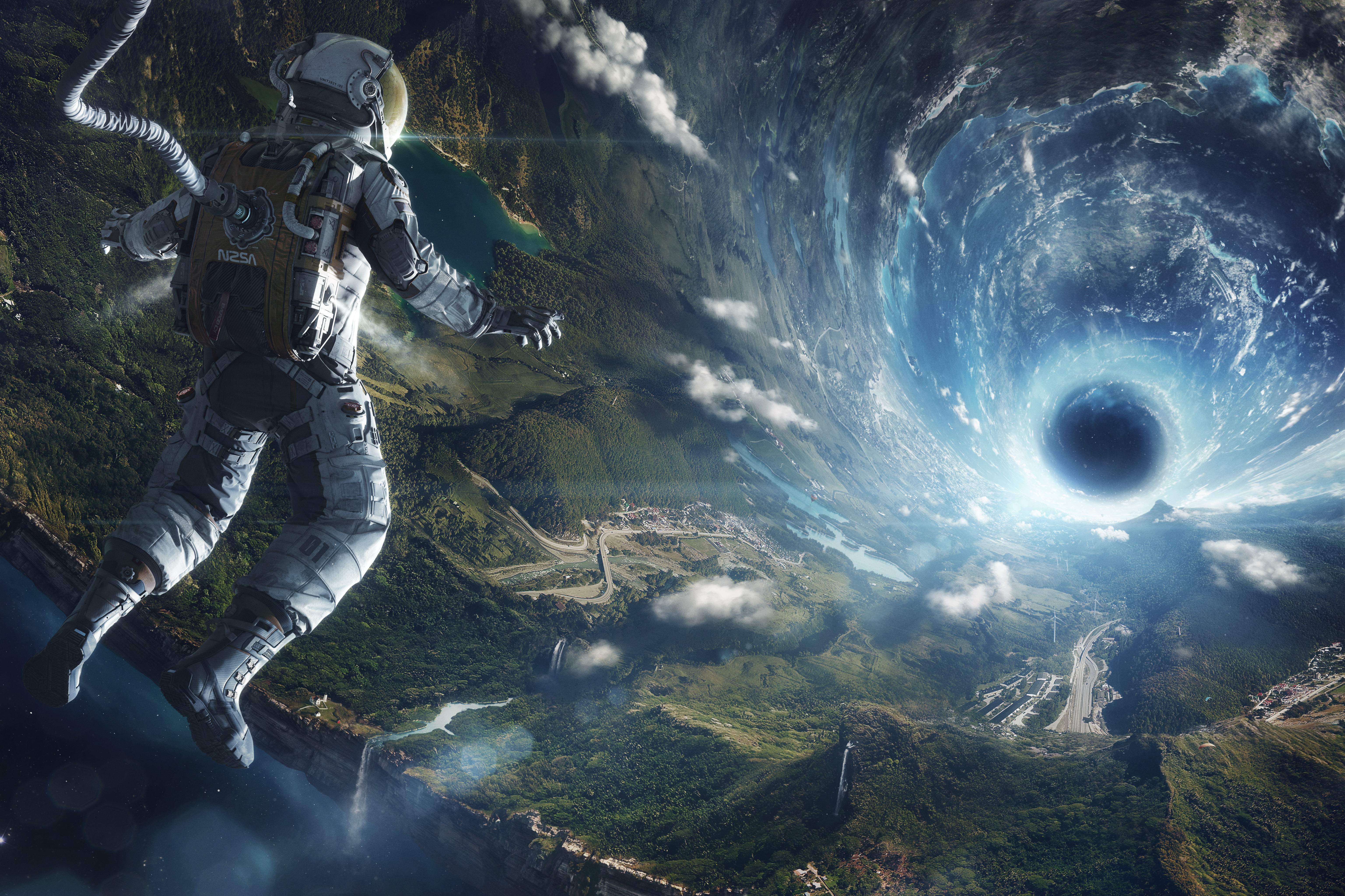 Free download Astronaut AI Art Concept Art Black Hole Universe 4K Wallpaper, Wallpaper(s) website provided.