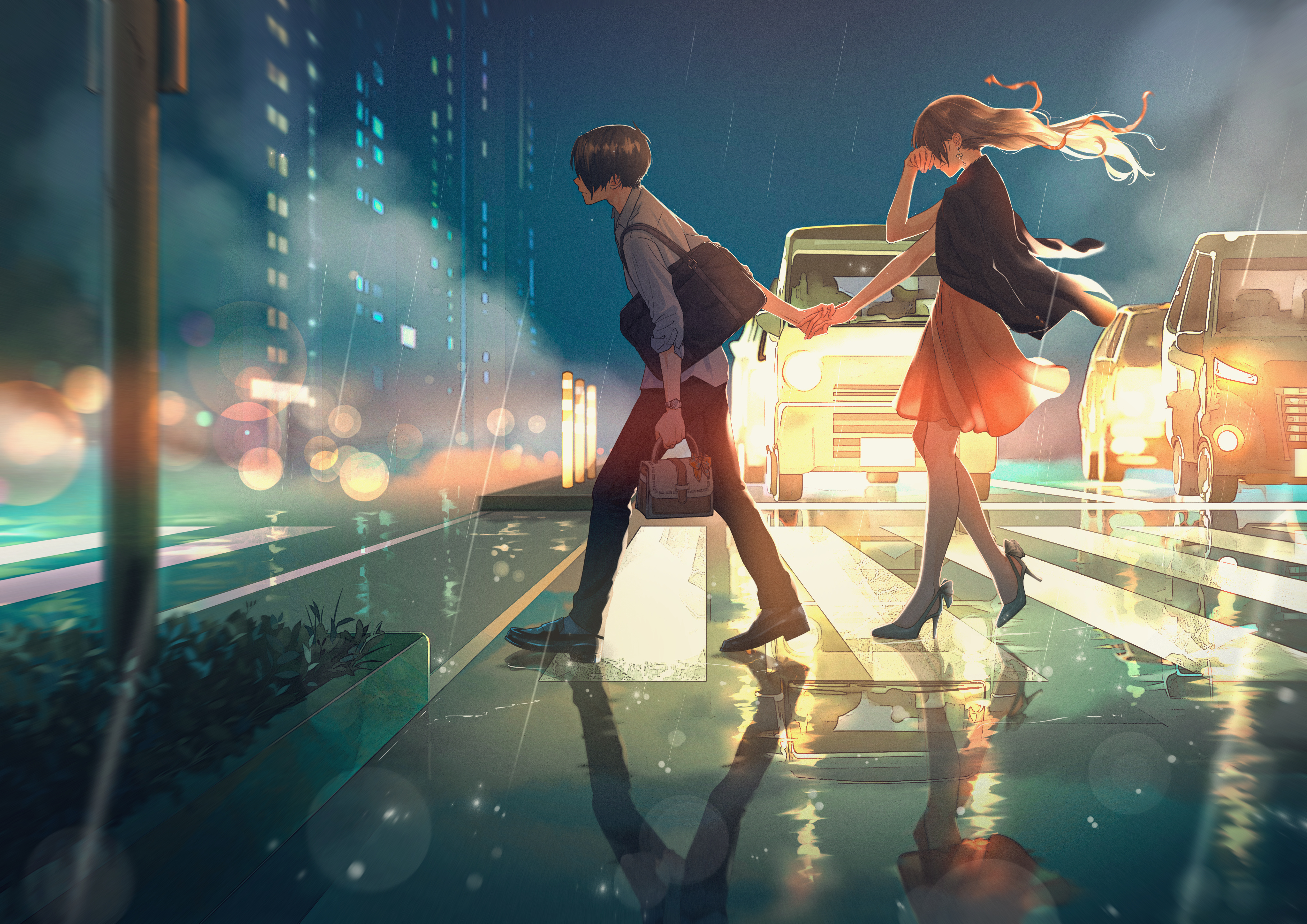 Free download Original characters Anime Anime Girl Anime Boy Anime Couple Rain 4K Wallpaper, Wallpaper(s) website provided.
