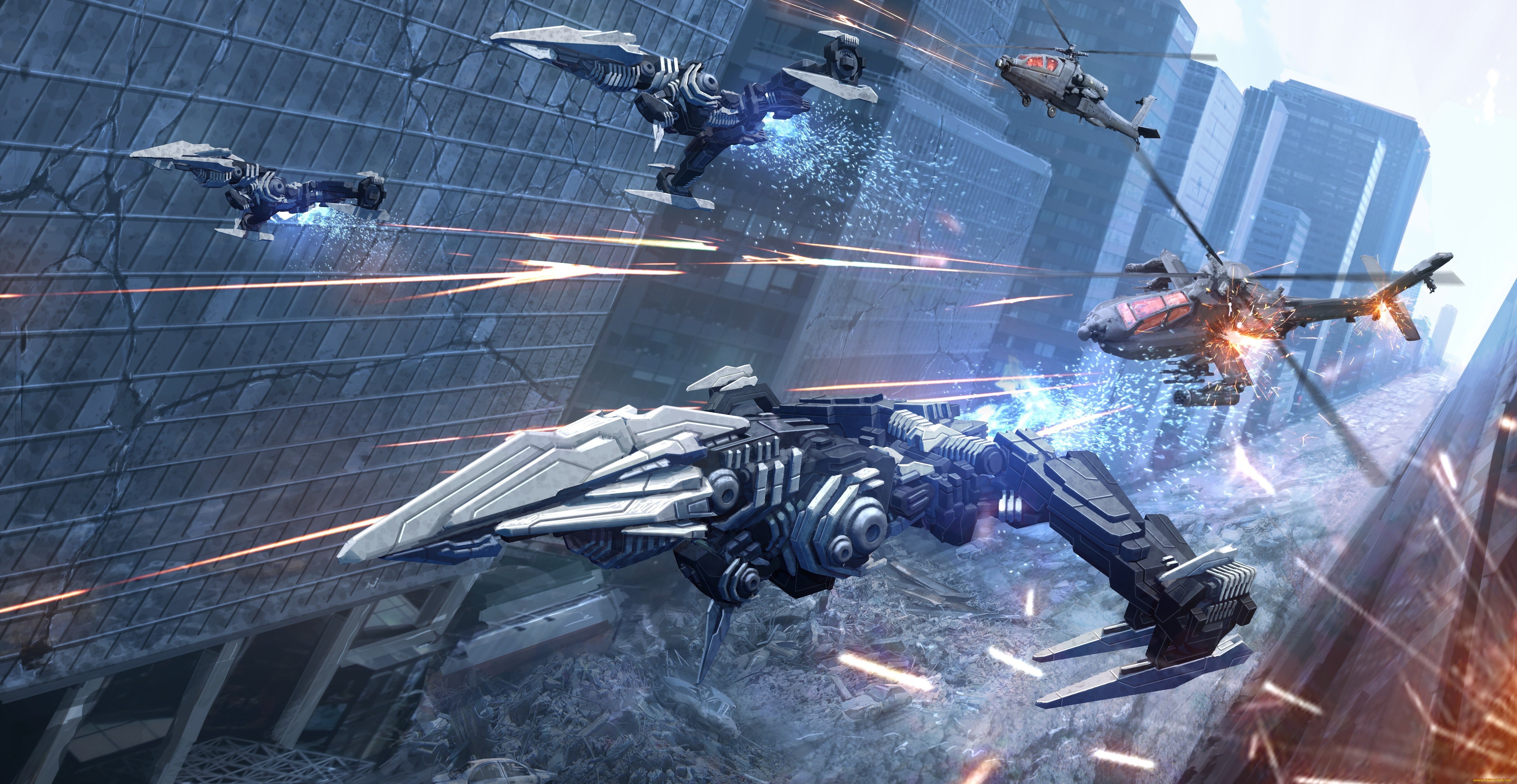 Free download Future AI Art Battle City Helicopter Aircraft Science Fiction Vehicle Attack Helicopter Game Computer Wallpaper 4K Wallpaper, Wallpaper(s) website provided.