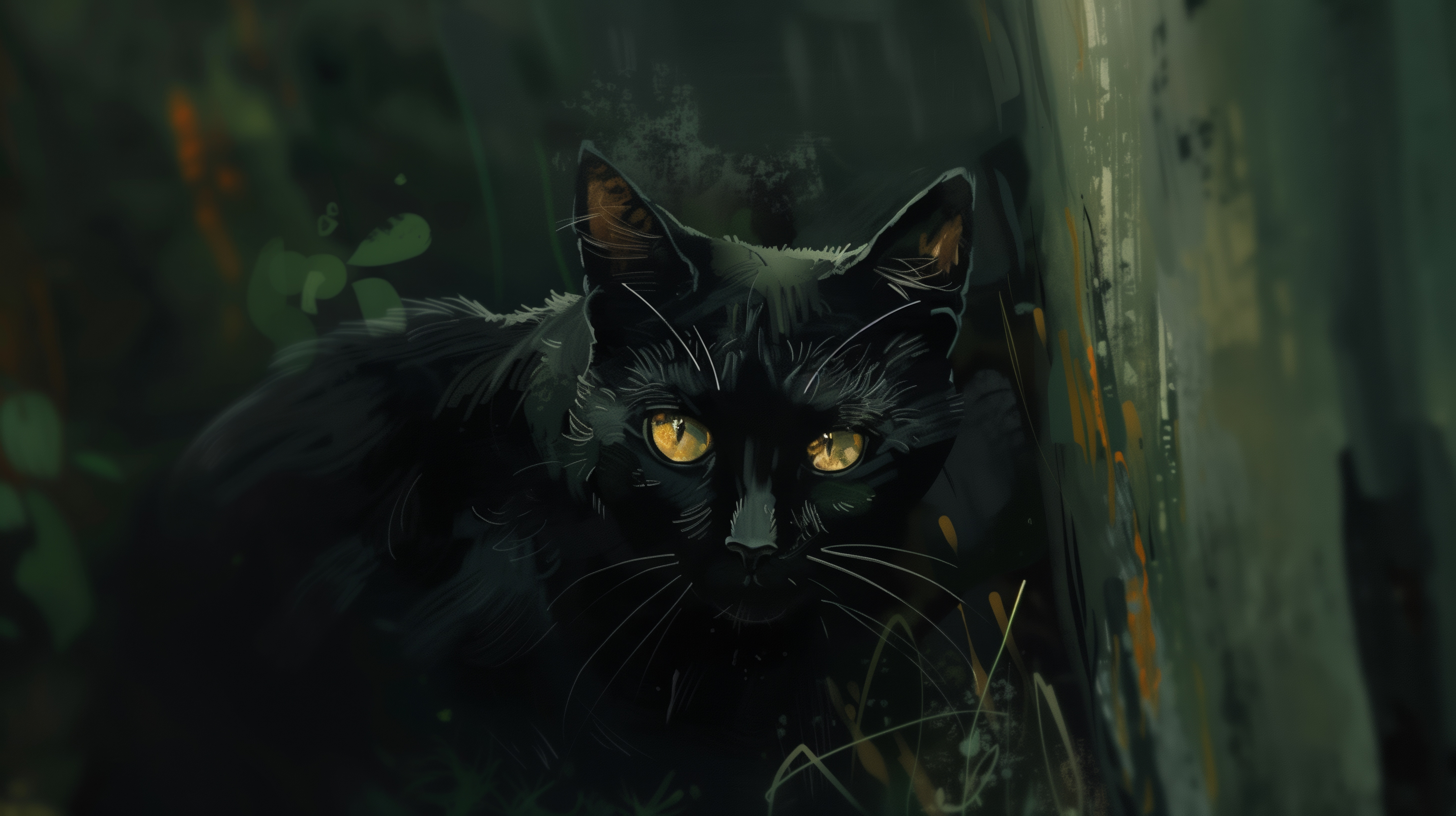 Free download AI Art Illustrations Black Cat Painting Computer Wallpaper 4K Wallpaper, Wallpaper(s) website provided.