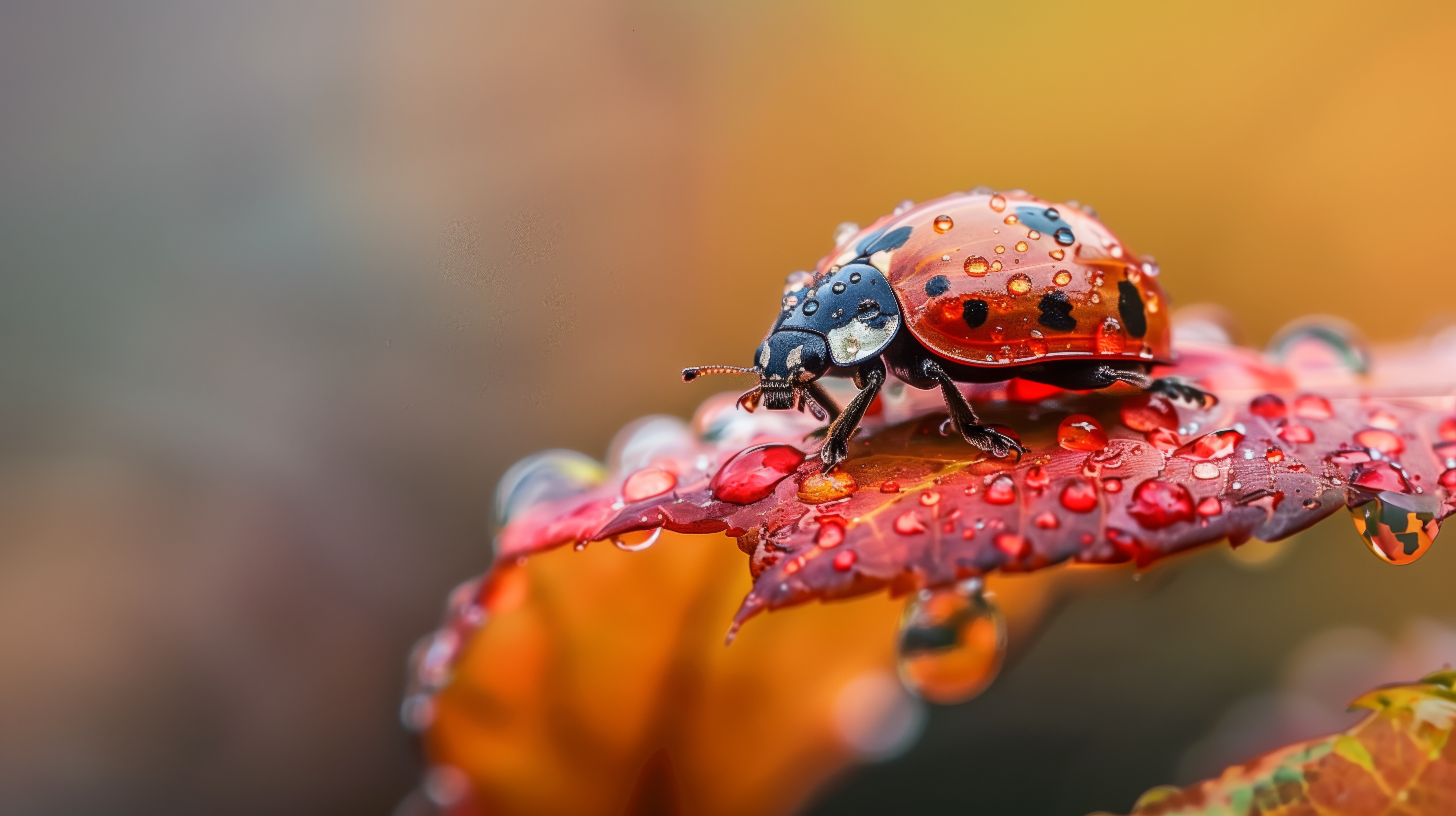 Free download AI Art Ladybug Dew Leaves Computer Wallpaper 4K Wallpaper, Wallpaper(s) website provided.