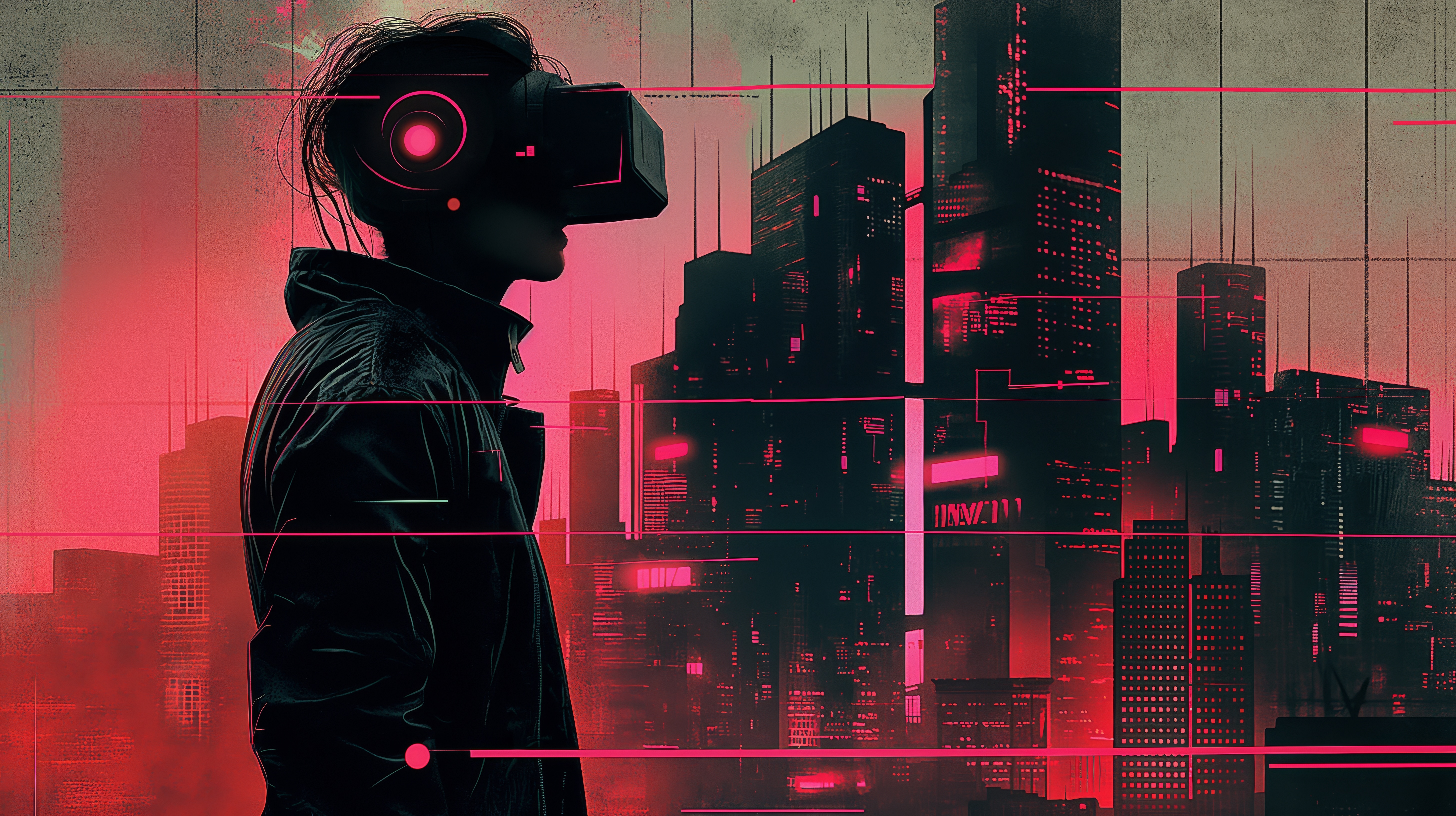 Free download City Cyberpunk Skyline VR Headphones Virtual Reality Headphones Computer Wallpaper 4K Wallpaper, Wallpaper(s) website provided.