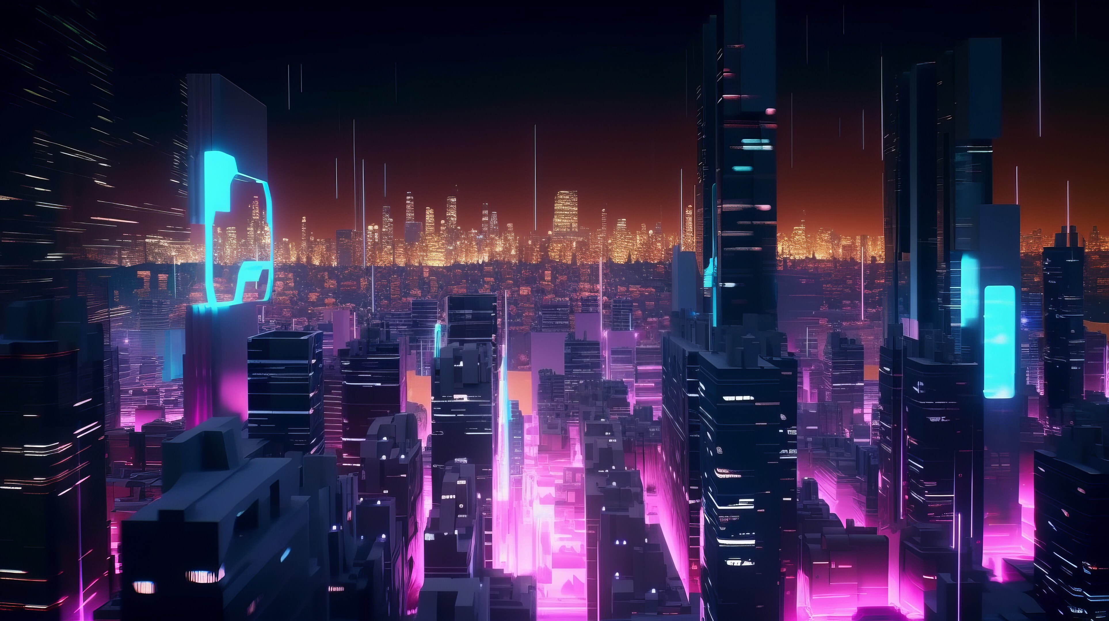 Free download AI Art City Skyline Cyberpunk Science Fiction Purple City Lights City Landscape Architecture Computer Wallpaper 4K Wallpaper, Wallpaper(s) website provided.
