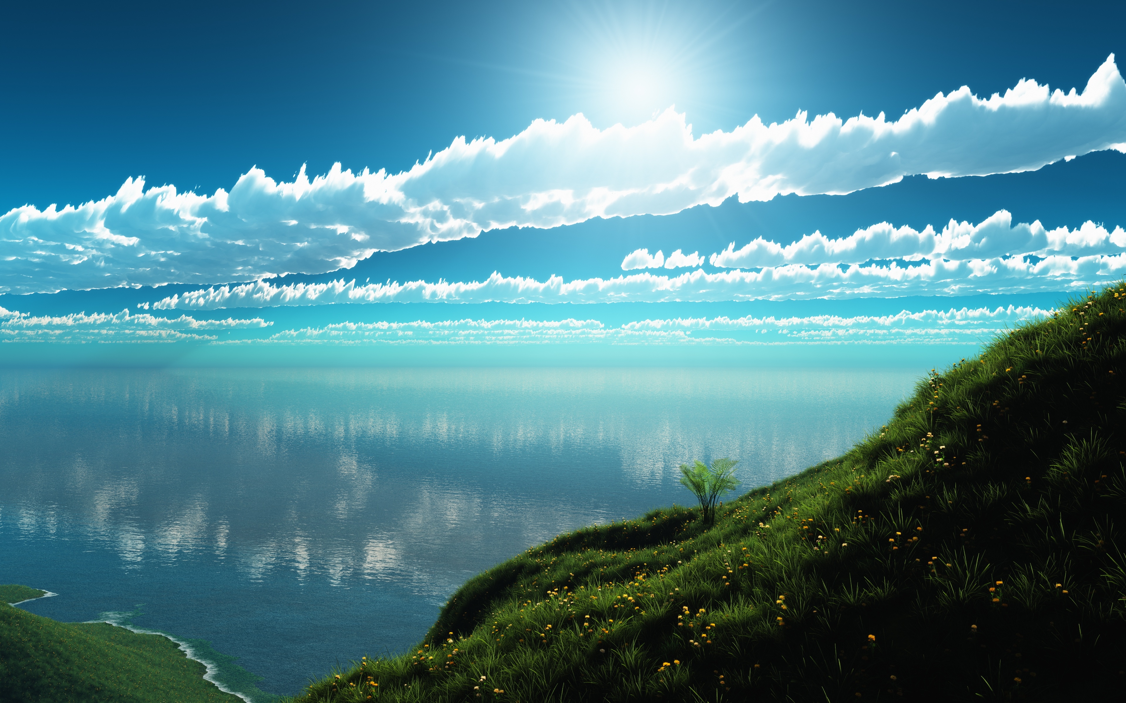 Free download Clouds Fields Nature Landscape Water Grass Sky 4K Wallpaper, Wallpaper(s) website provided.
