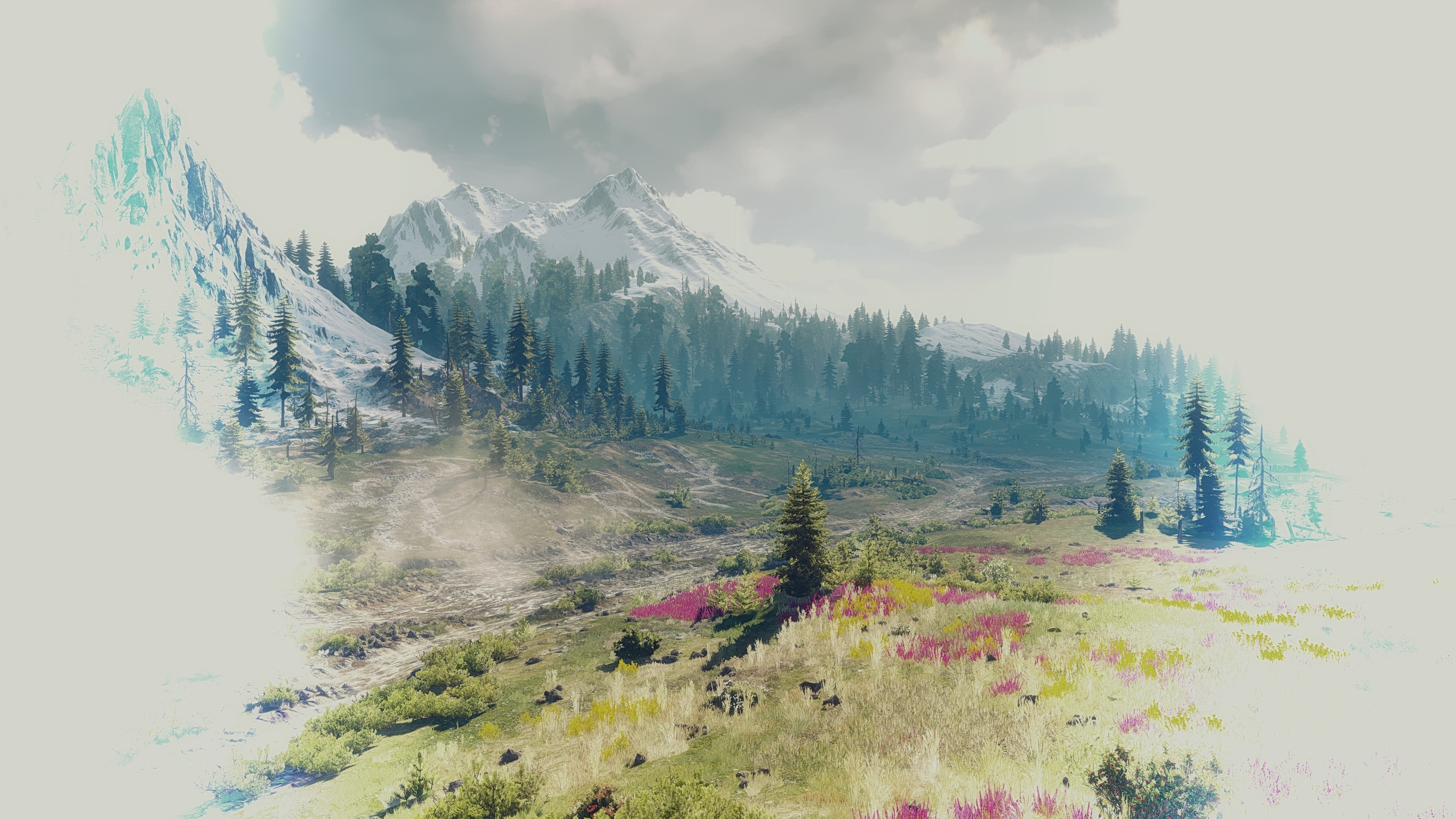 Free download Wizard Wild Hunting Painting Mountain Tree Snow Cloud Grass Game CG 4K Wallpaper, Wallpaper(s) website provided.
