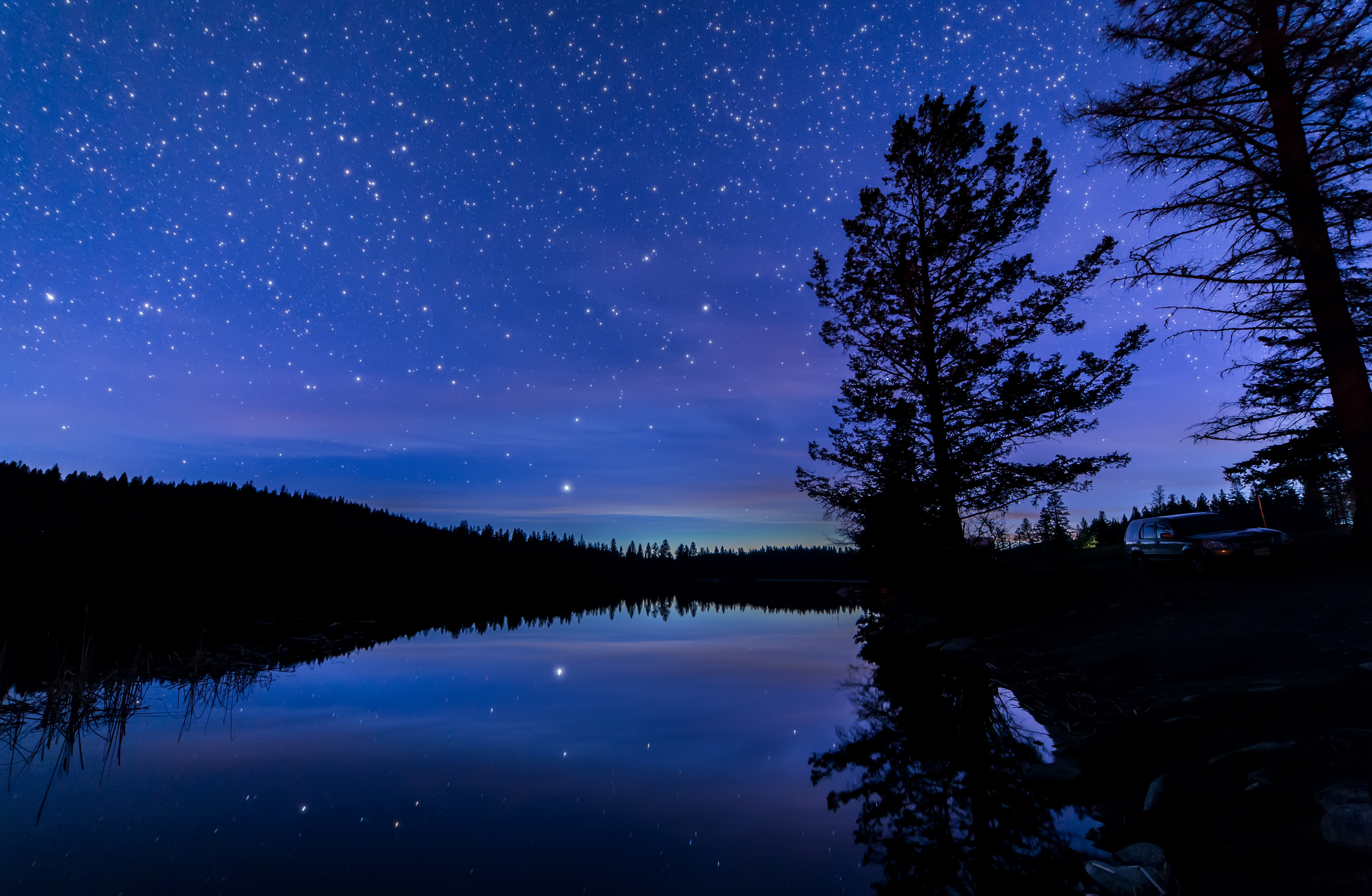 Free download Photography nature sky night stars night moonlight aurora landscape trees forest lake dusk sky night sky outdoor blue 4K wallpaper, Wallpaper(s) website provided.
