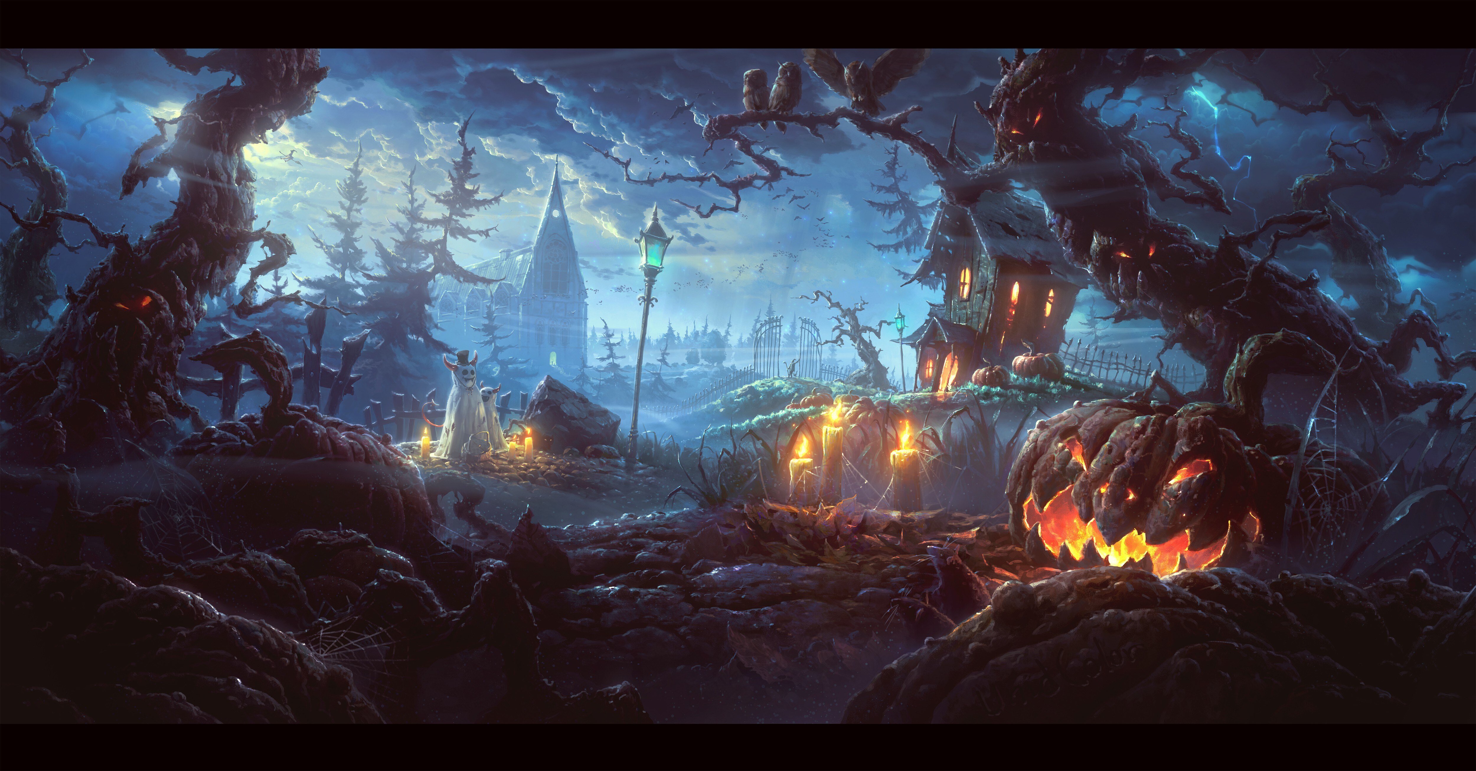 Free download Fantasy Art Halloween AI Art Pumpkin Ghost Jack Lantern 4K Wallpaper, Wallpaper(s)