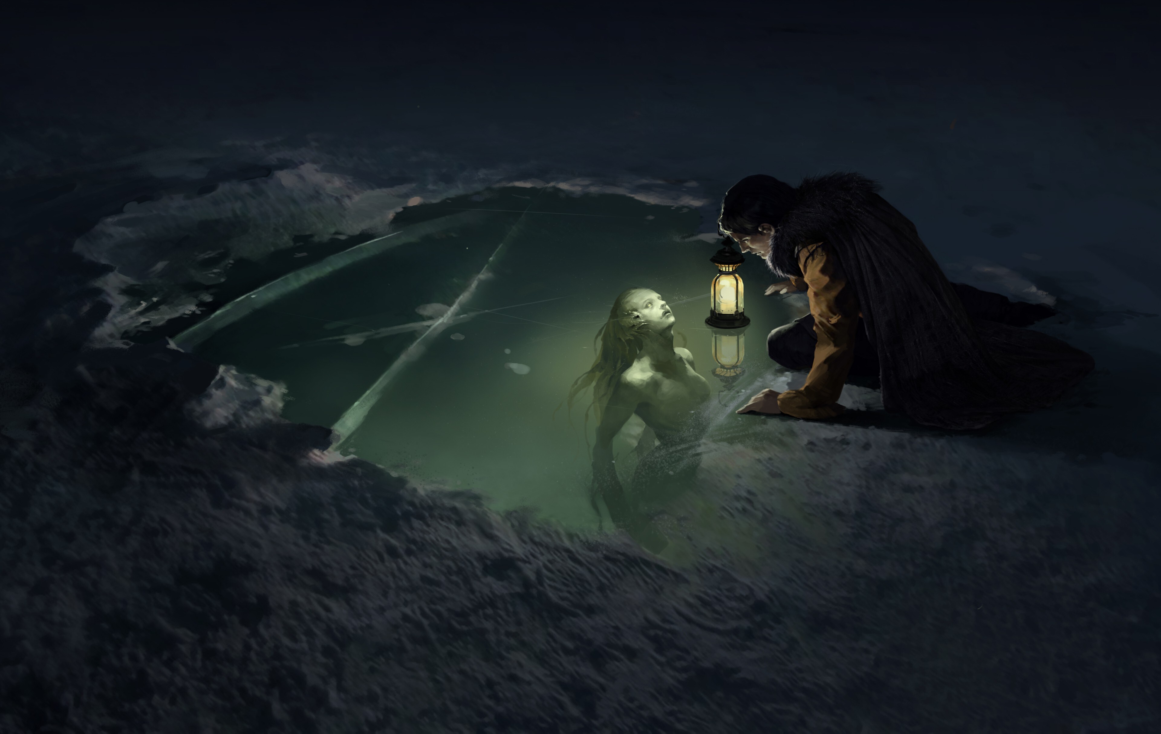 Free download AI Art Painting Mermaid Night Glacier Siren Fantasy 4K Wallpaper, Wallpaper(s)