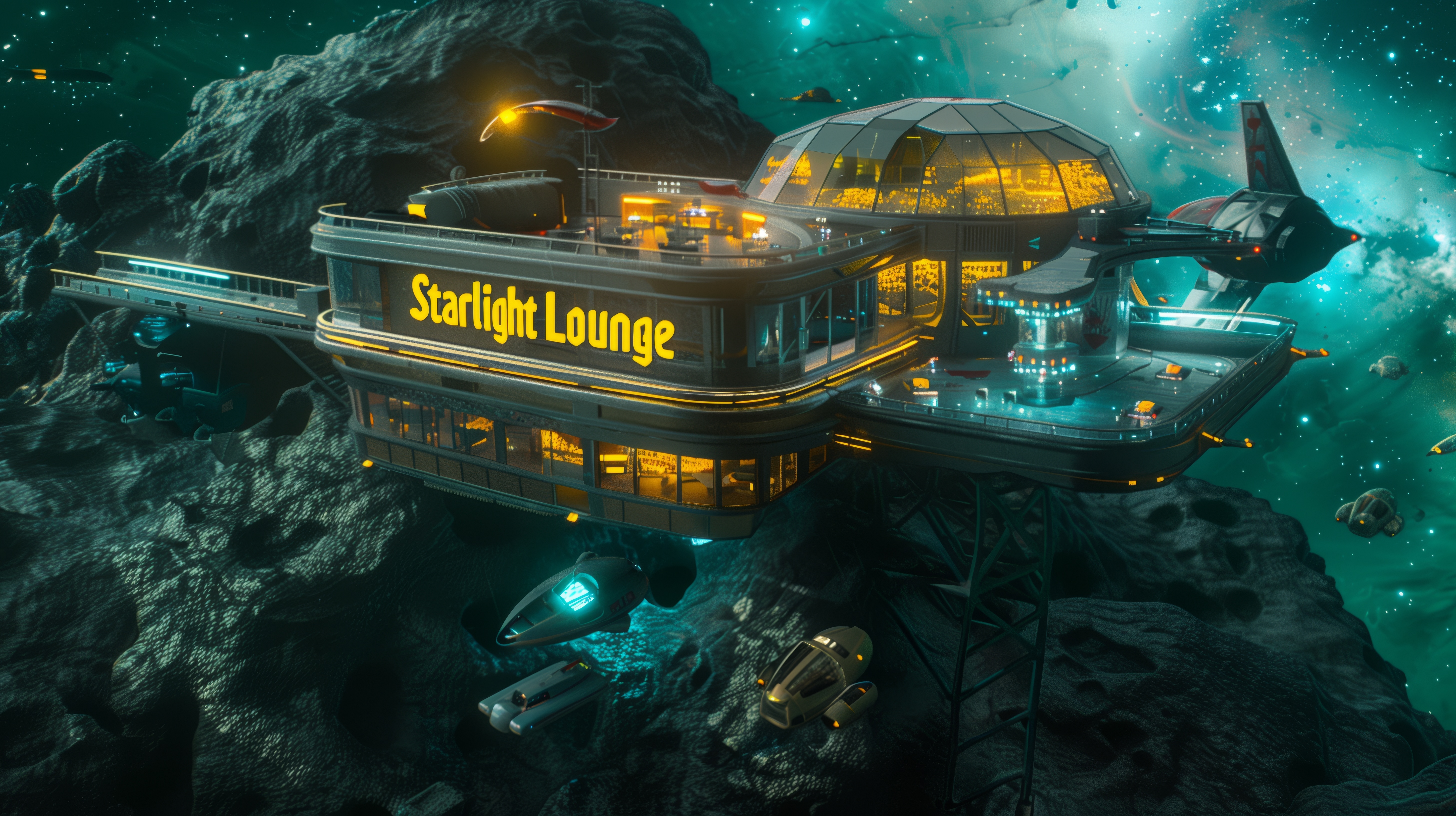 Free download Artificial Intelligence Art Science Fiction Nightclub Space Asteroid Computer Wallpaper 4K Wallpaper, Wallpaper(s) website provided.