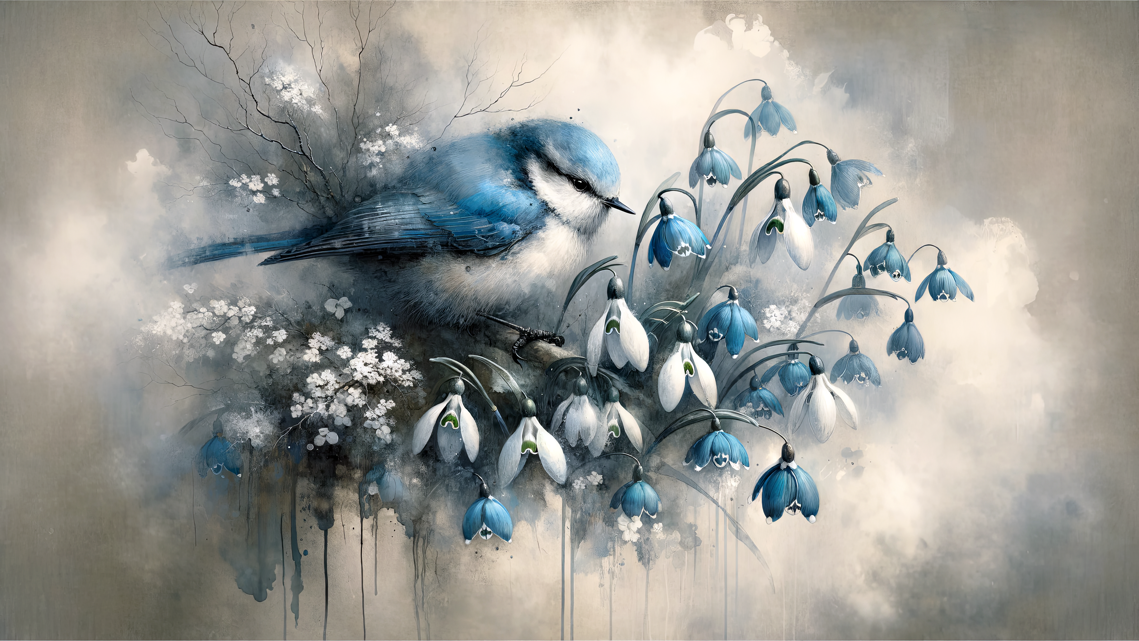 Free download AI Art Bird Flower Spring Computer Wallpaper 4K Wallpaper, Wallpaper(s) website provided.