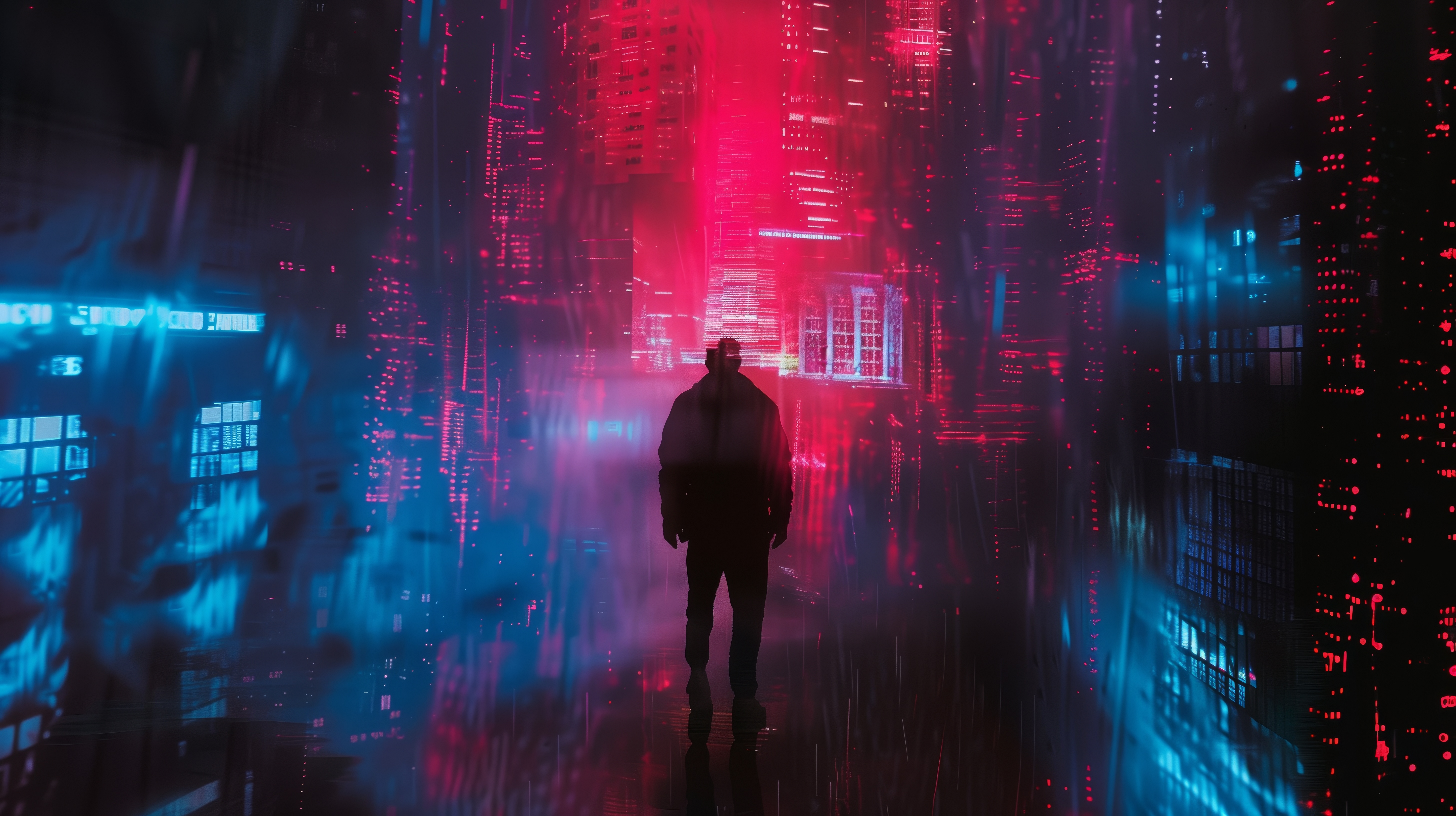 Free download Artificial Intelligence Art Cyberpunk Cyberspace Abstract Illustration Dystopia Silhouette Neon Computer Wallpaper 4K Wallpaper, Wallpaper(s) website provided.