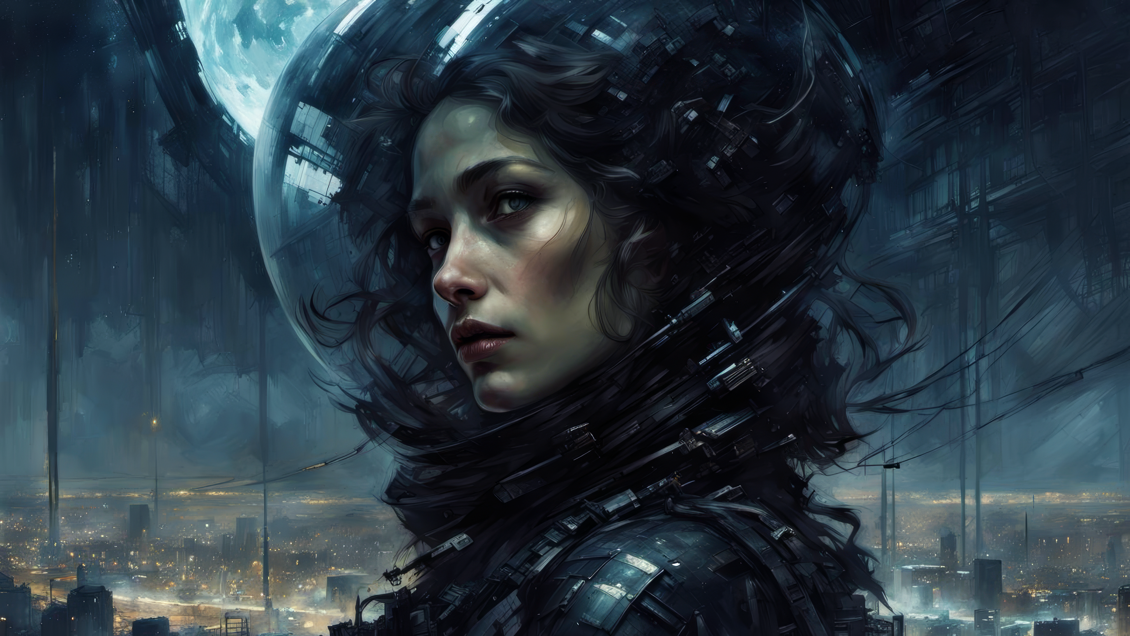 Free download Women, science fiction, artificial intelligence art, darkness, night sky, computer wallpaper, 4K wallpaper, Wallpaper(s) website provided.
