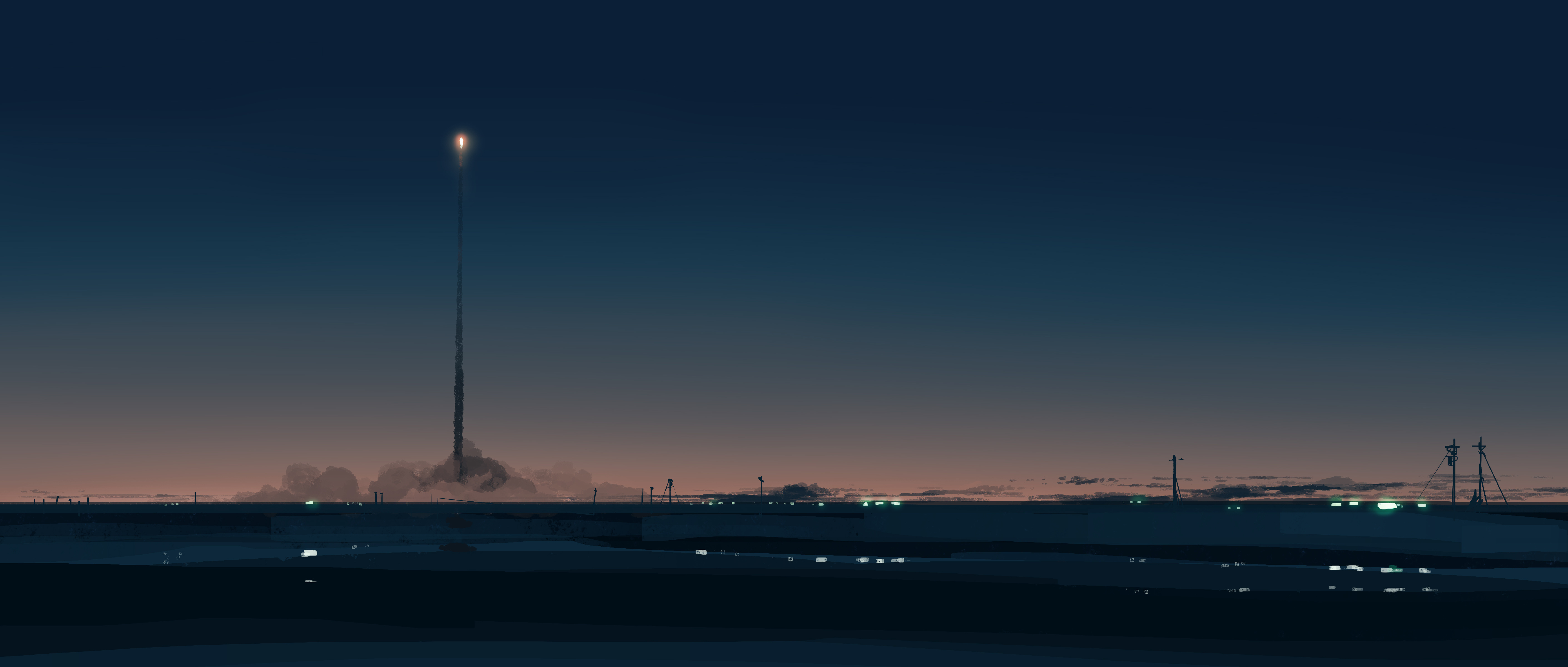 Free download Sunset Sky Smoke Blue Missile Ultra-wide Sunset Glow Computer Wallpaper 4K Wallpaper, Wallpaper(s) website provided.
