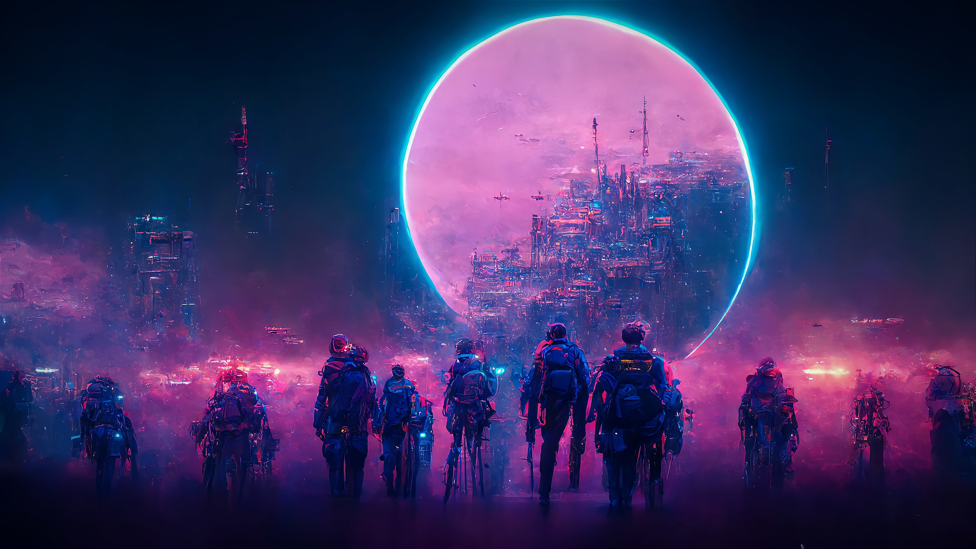 Free download Cyberpunk Neon Technology Portal Futurism AI Art Art Computer Wallpaper 4K Wallpaper, Wallpaper(s) website provided.