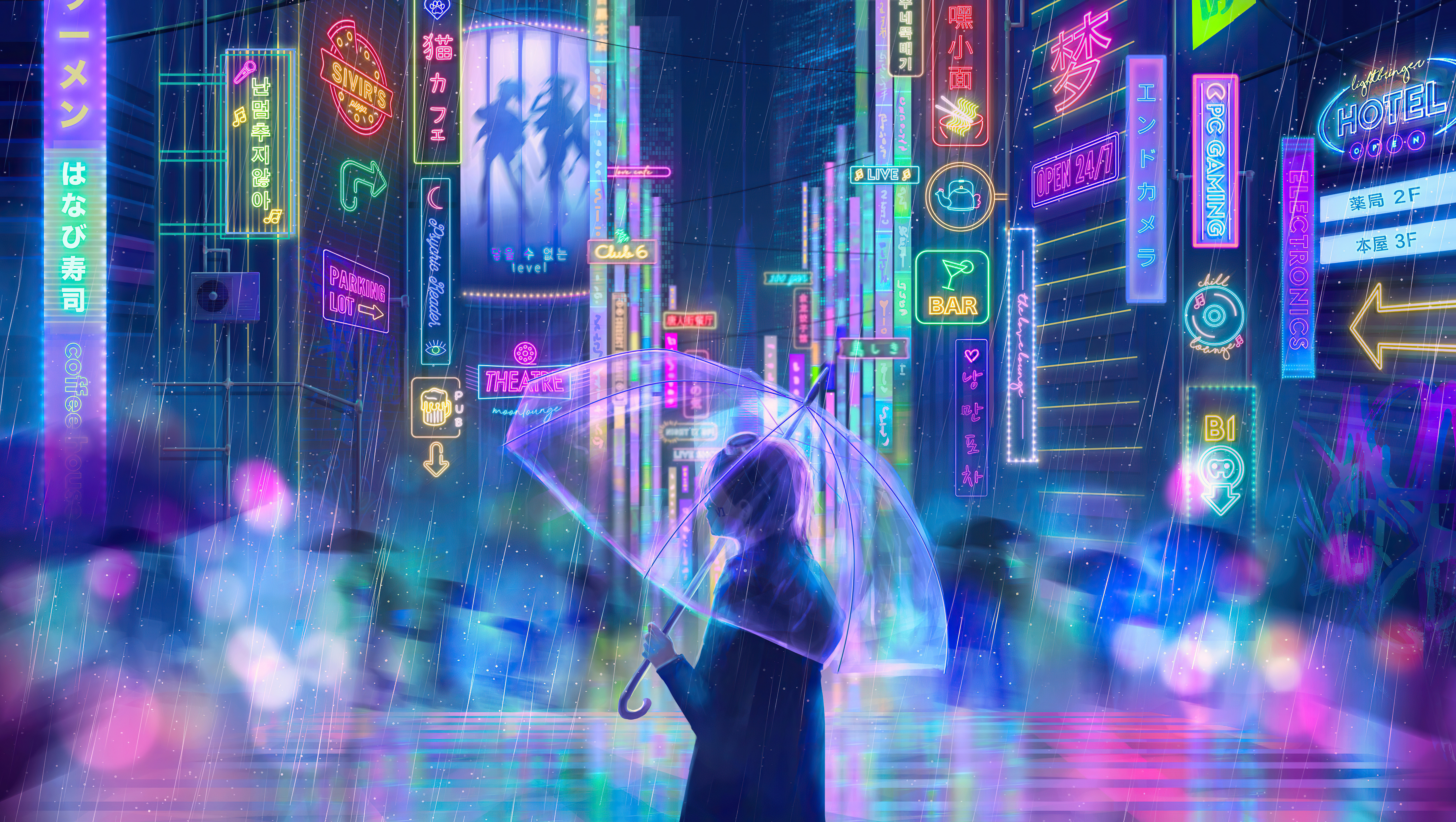 Free download Rain Umbrella Reflection Refraction AI Art 4K Wallpaper, Wallpaper(s) website provided.