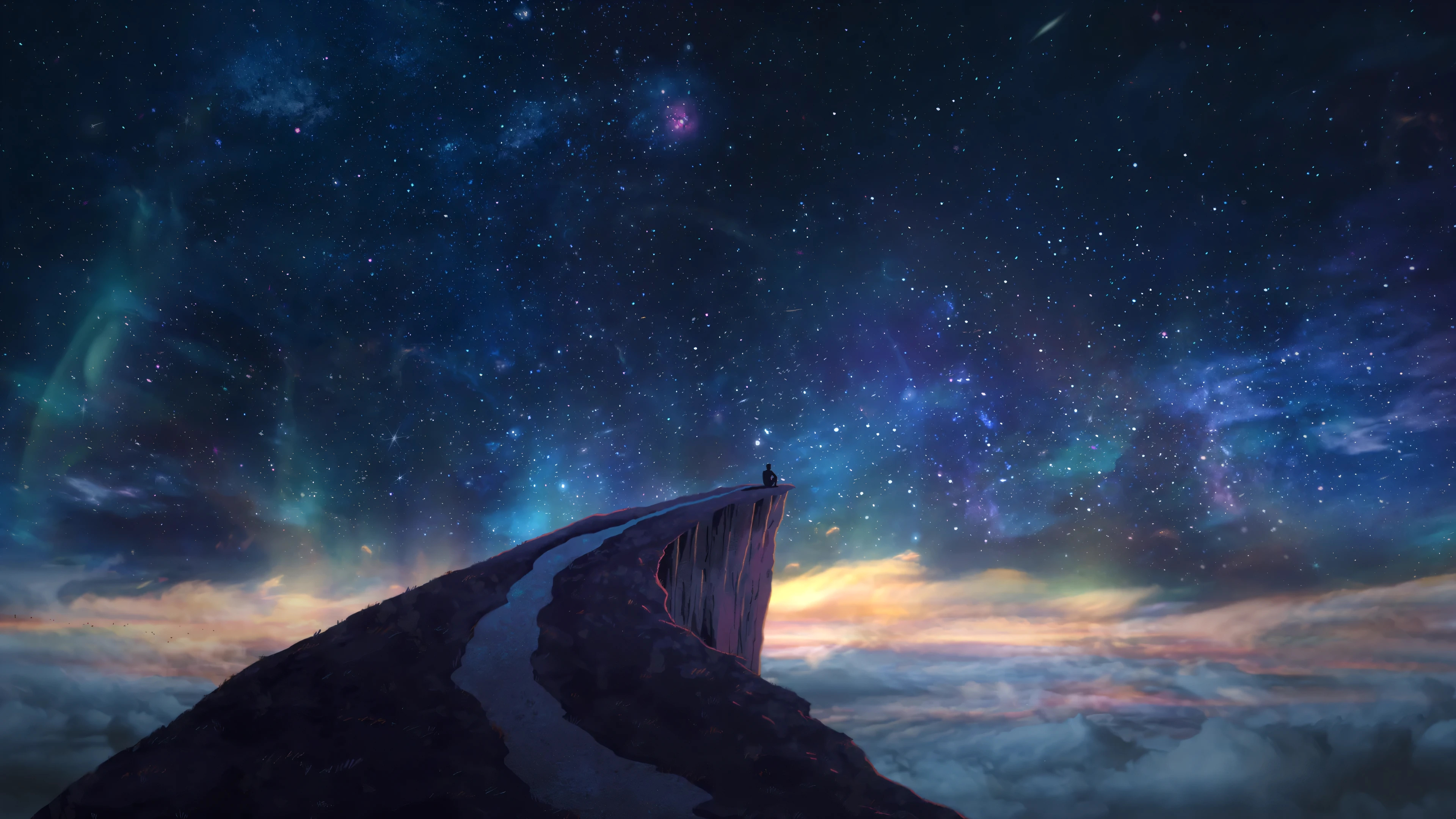 Free download Starry Sky Mountain Top One Person Fantasy Beauty Scenery 4K Wallpaper, Wallpaper(s)