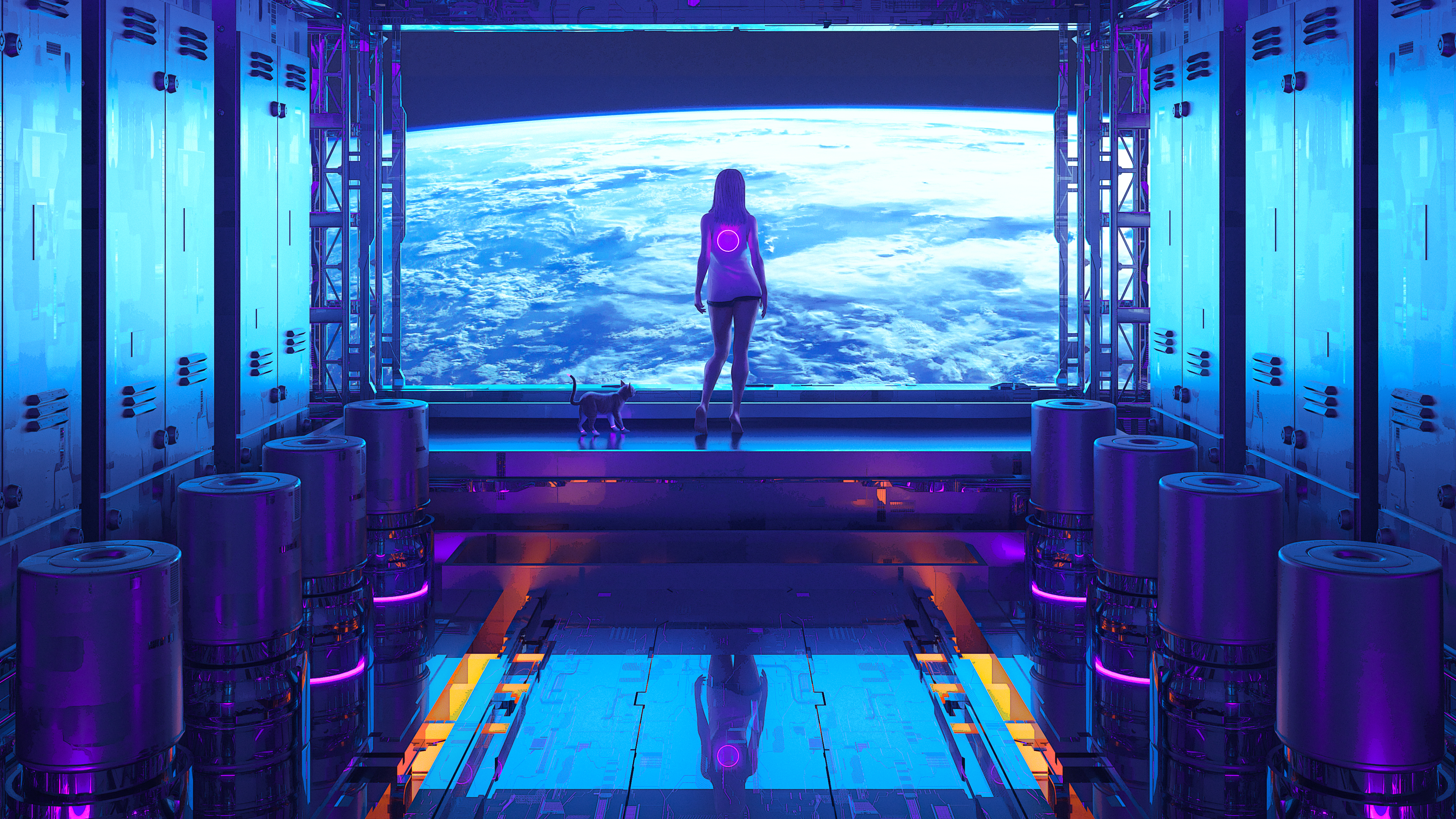 Free download Female Space Spaceship Room Indoor Science Fiction Illustrations AI Art Space Station Indoor Computer Wallpaper 4K Wallpaper, Wallpaper(s) website provided.