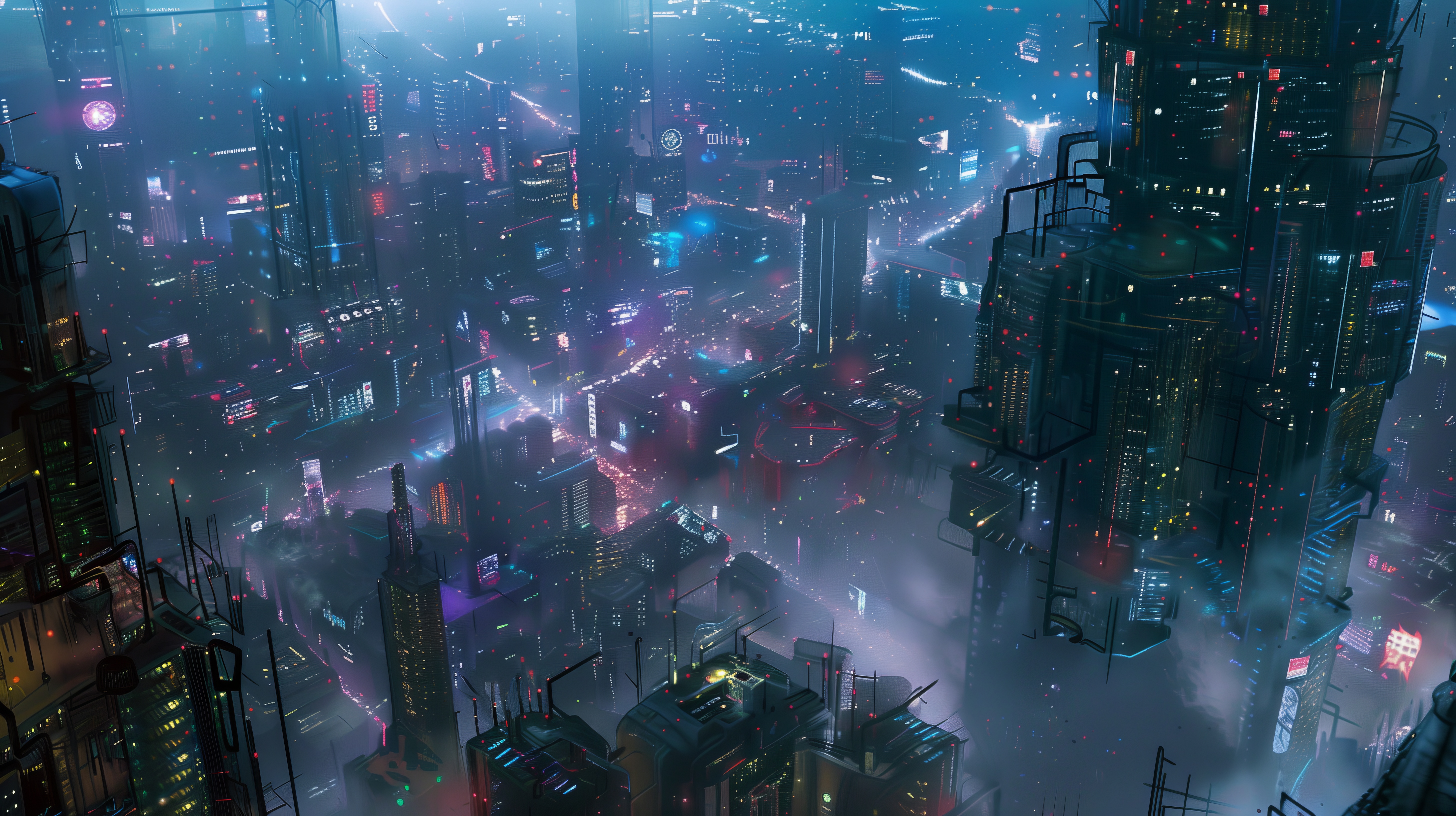 Free download AI Art Cyberpunk City Concept Art Illustration Computer Wallpaper 4K Wallpaper, Wallpaper(s) website provided.