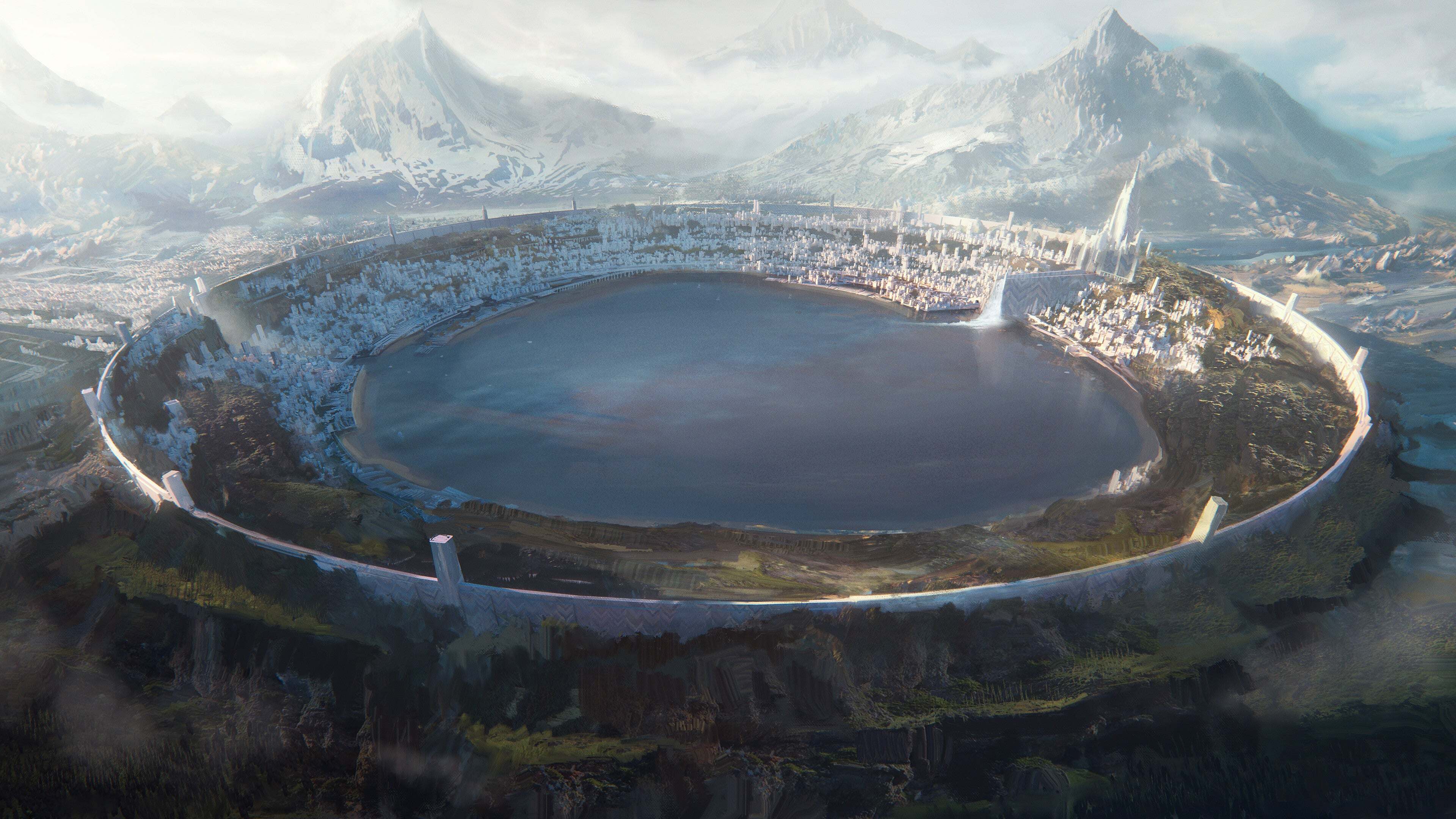 Free download AI Art City Dream Architecture Dream Art Mountains Computer Wallpaper 4K Wallpaper, Wallpaper(s) website provided.