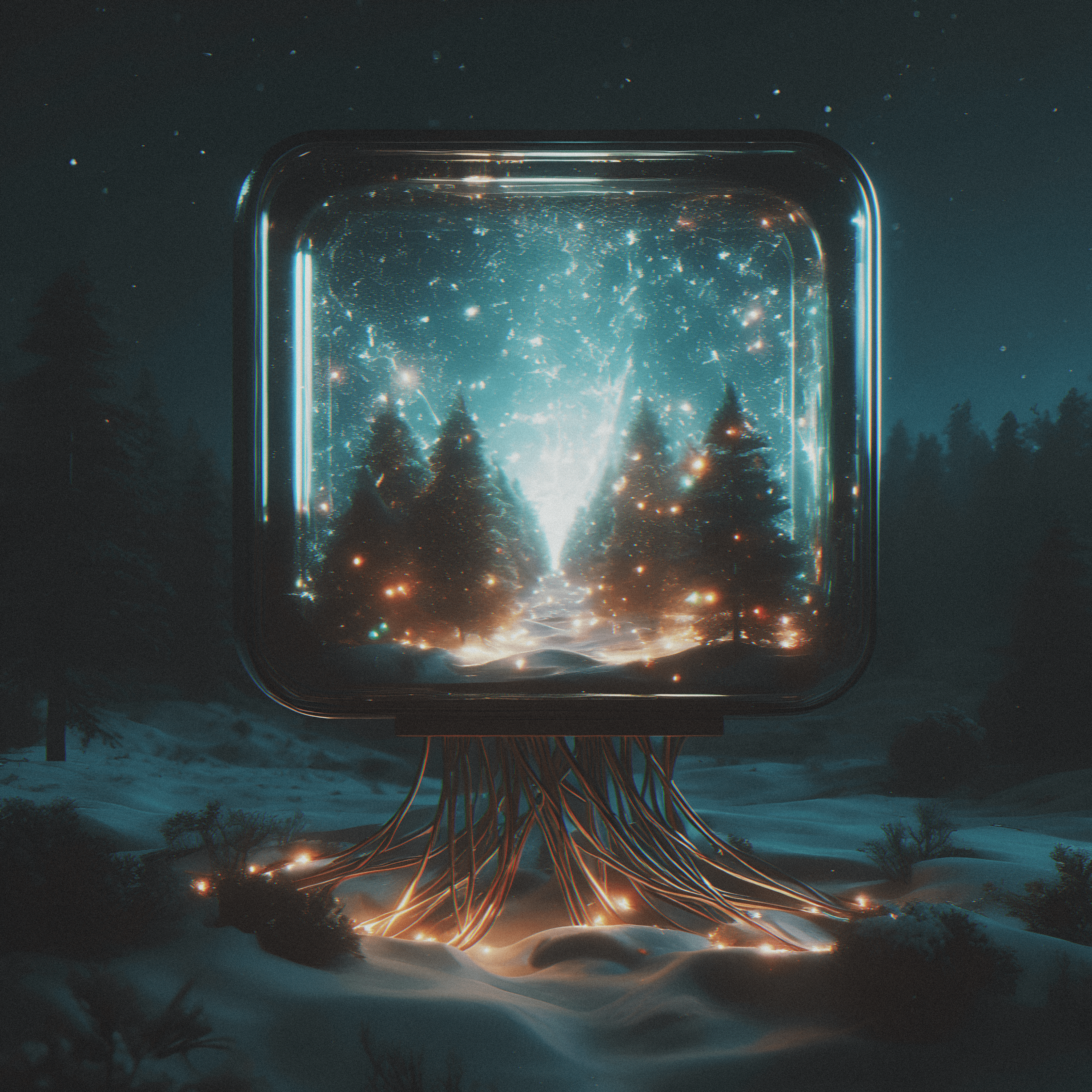 Free download Glass lights forest night television transparency snow digital art sky stars trees 4K wallpaper mobile wallpaper, Wallpaper(s) website provided.