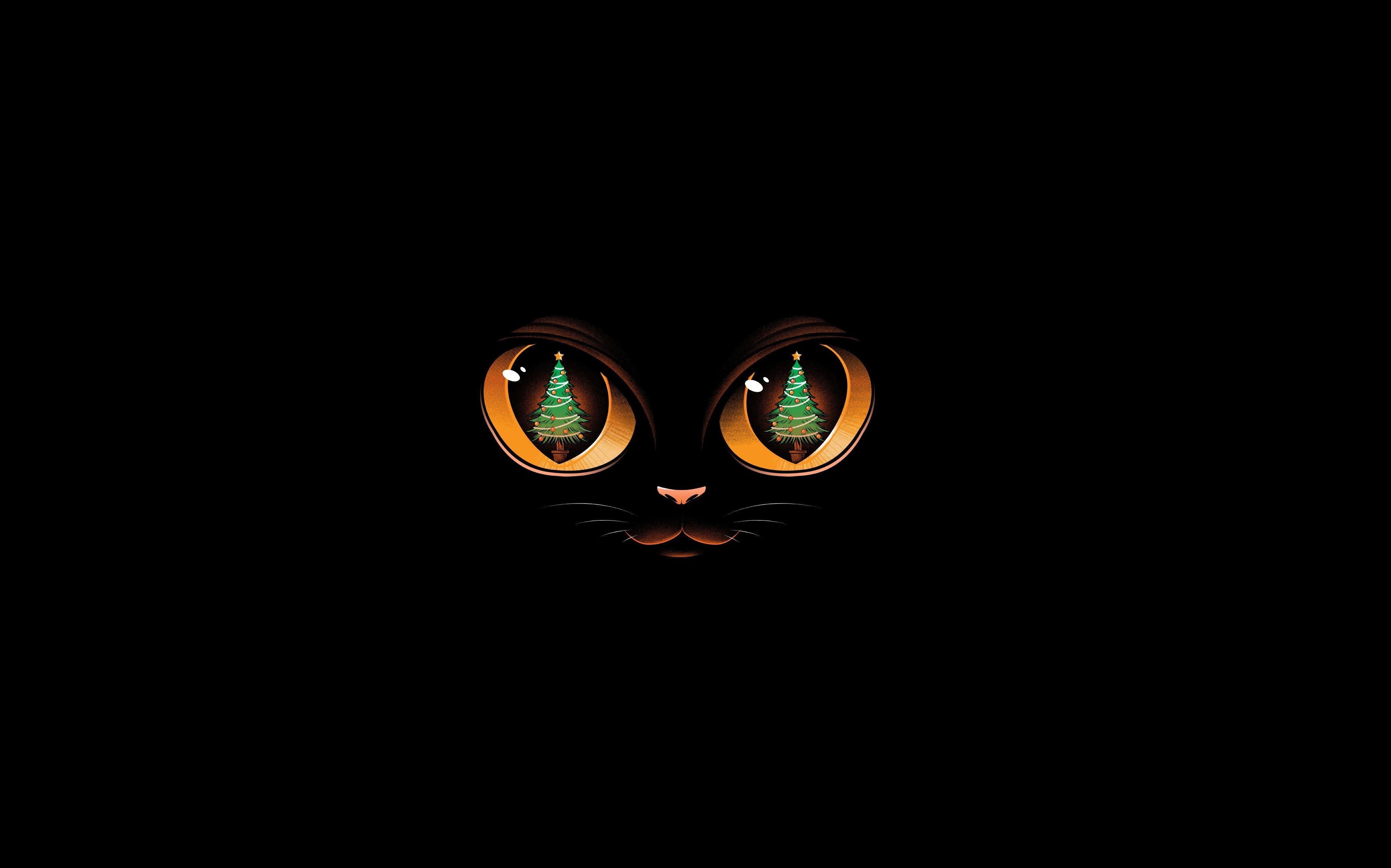 Free download Eyes Cat Christmas Tree Simple Background Black Background Artwork Minimalism Cat Eye 4K Wallpaper, Wallpaper(s) website provided.