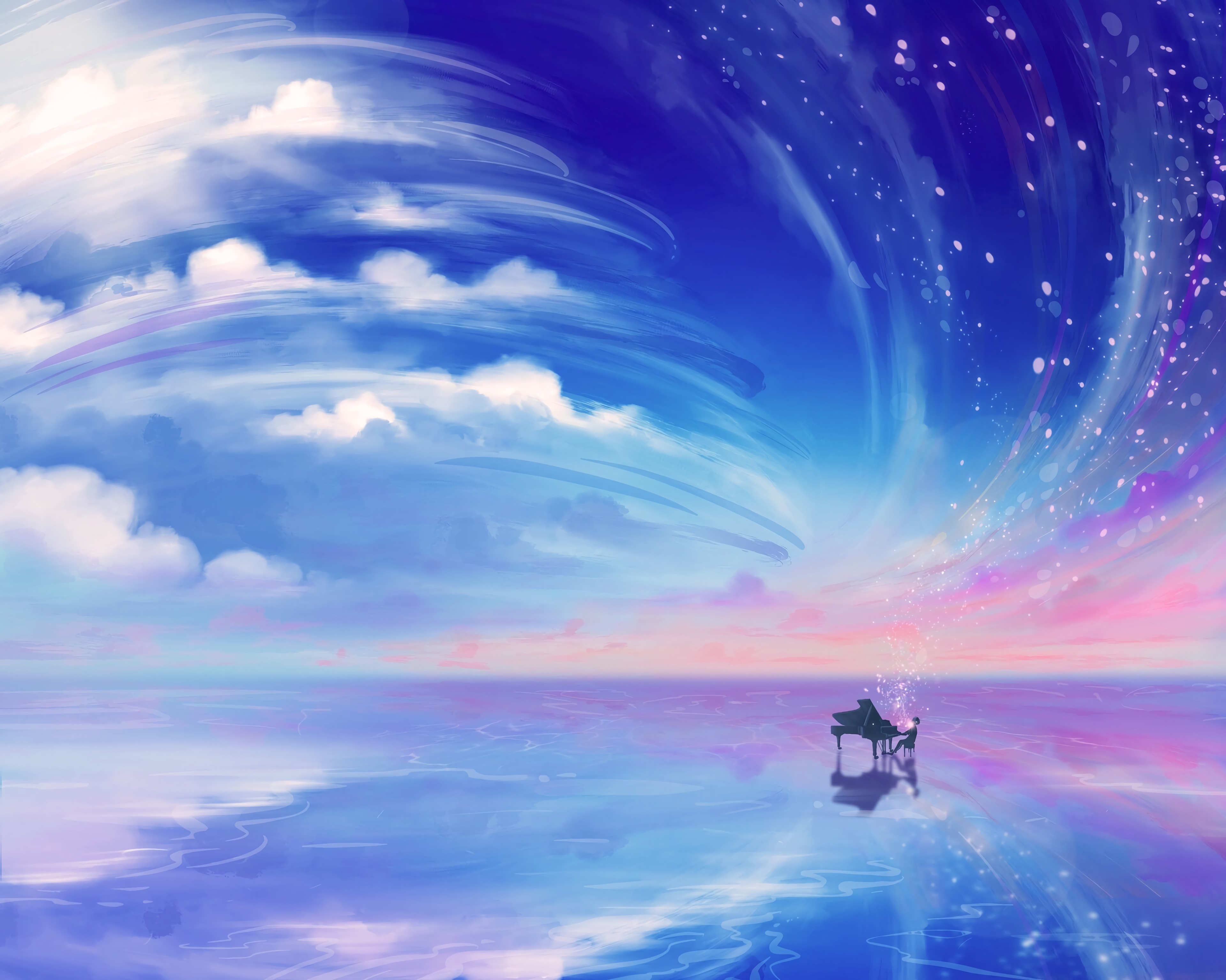Free download Anime Anime Boy AI Art Fantasy Art Piano Clouds Sky 4K Wallpaper, Wallpaper(s) website provided.