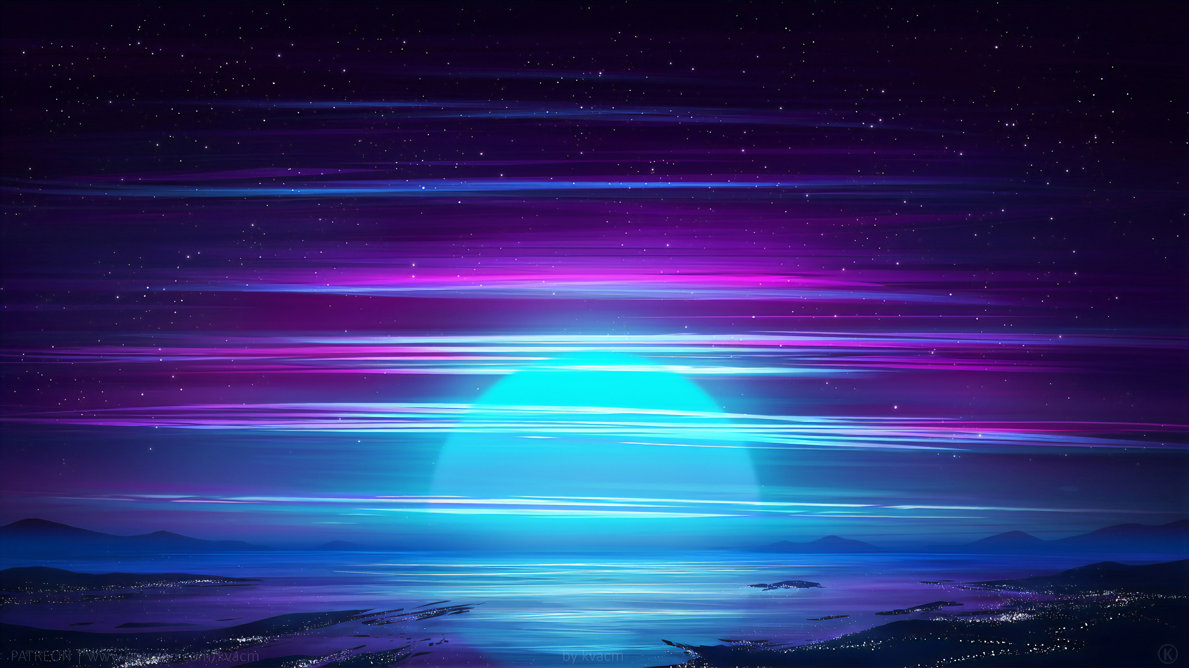 Free download Midnight Sun AI Art Ocean Sky Stars Movie Desert Mixed Blue Purple 4K Wallpaper, Wallpaper(s) website provided.