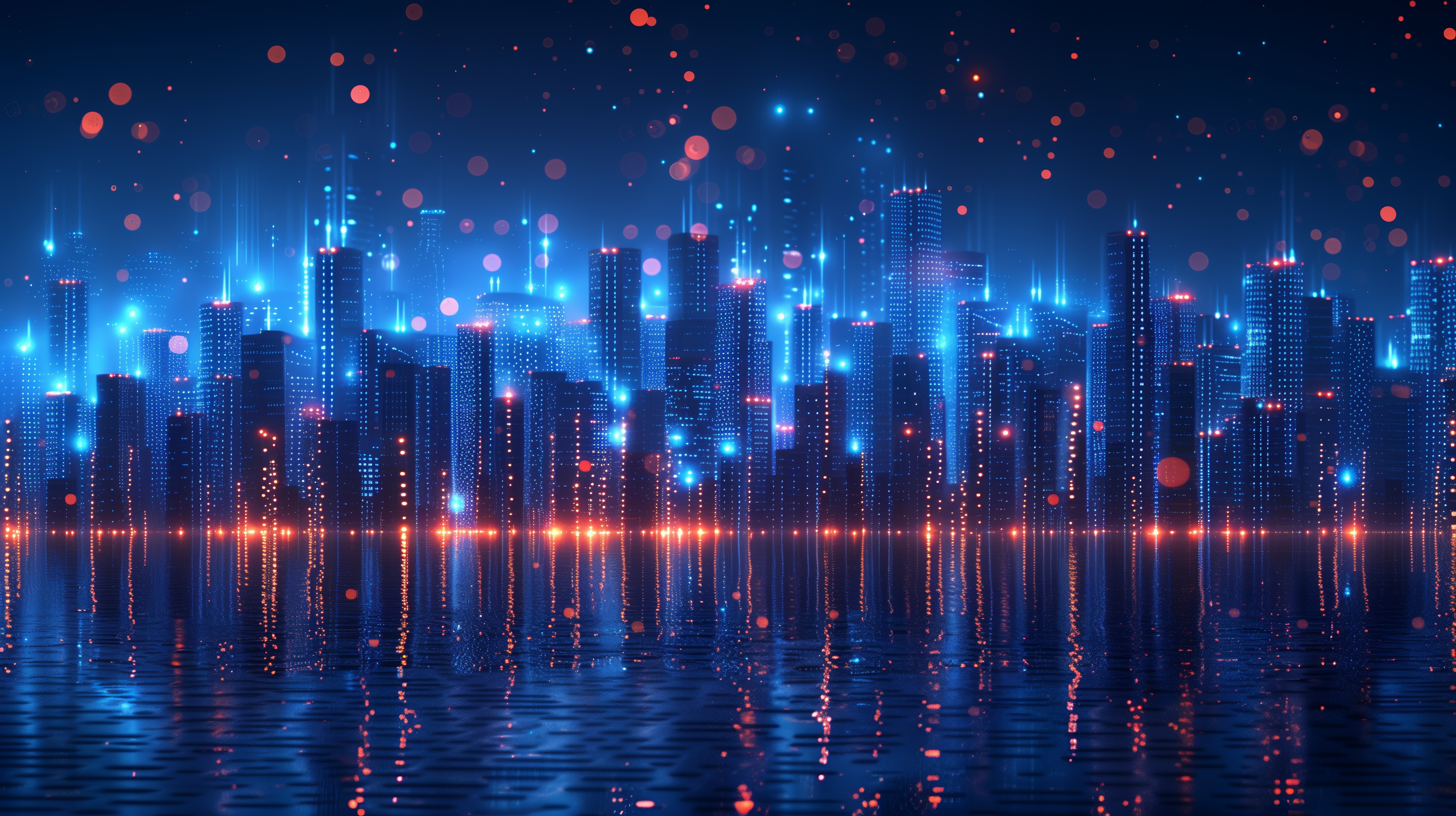 Free download Artificial Intelligence Art Illustration Skyline Water Glow Blue Computer Wallpaper 4K Wallpaper, Wallpaper(s) website provided.