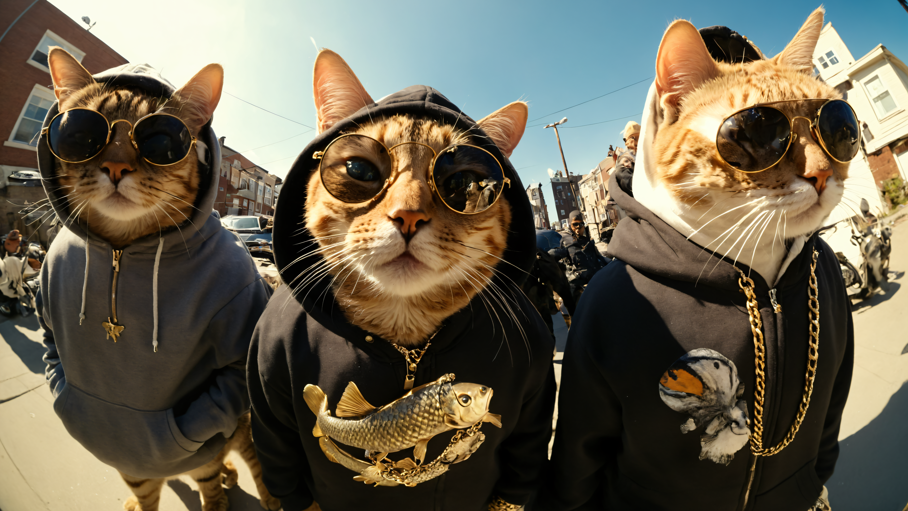 Free download AI Art Cats Sunglasses Rap Album Cover Hood Computer Wallpaper 4K Wallpaper, Wallpaper(s) website provided.