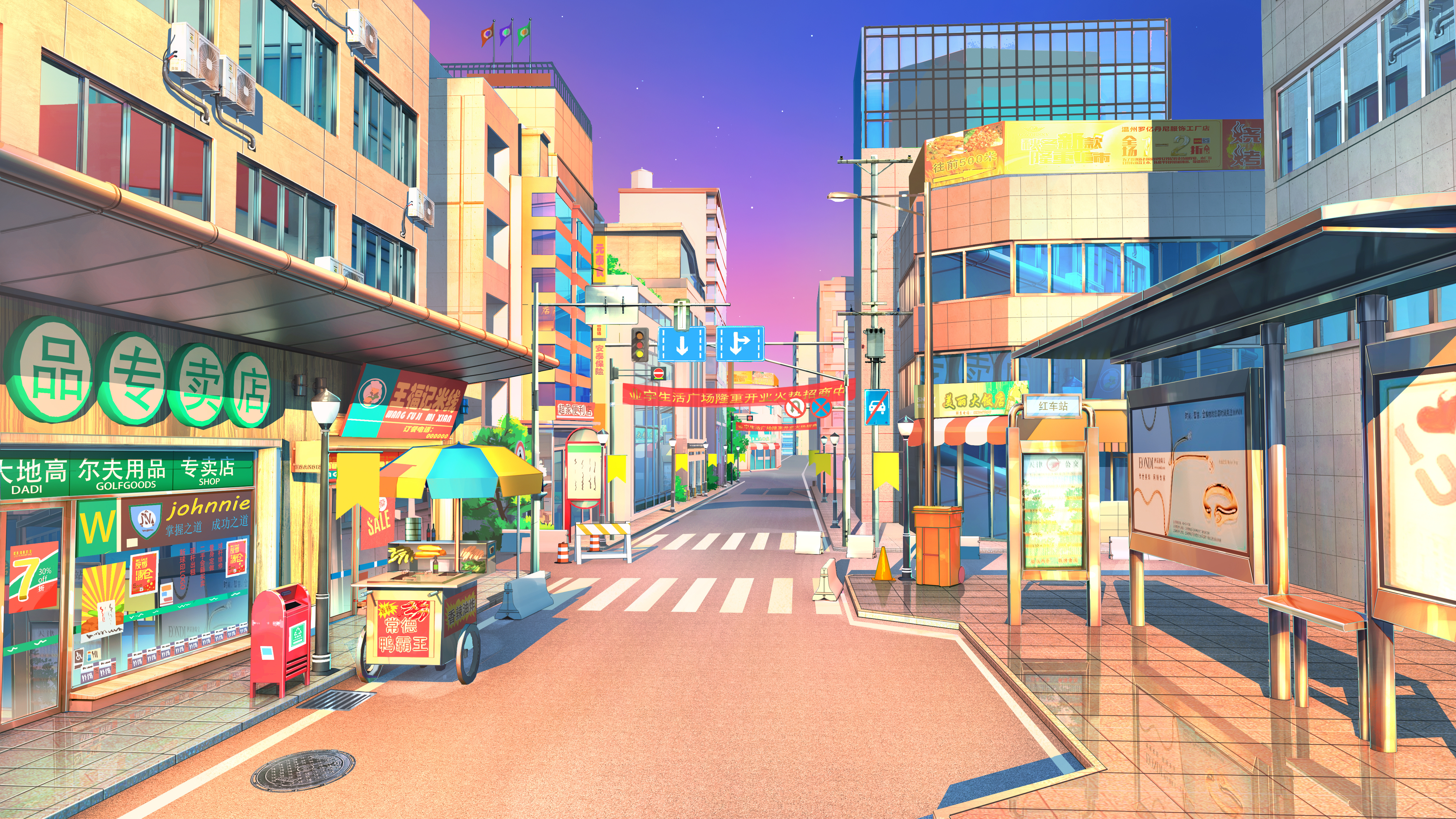 Free download AI Art Street Roads Buildings Stores Sunset 4K Wallpaper, Wallpaper(s) website provided.