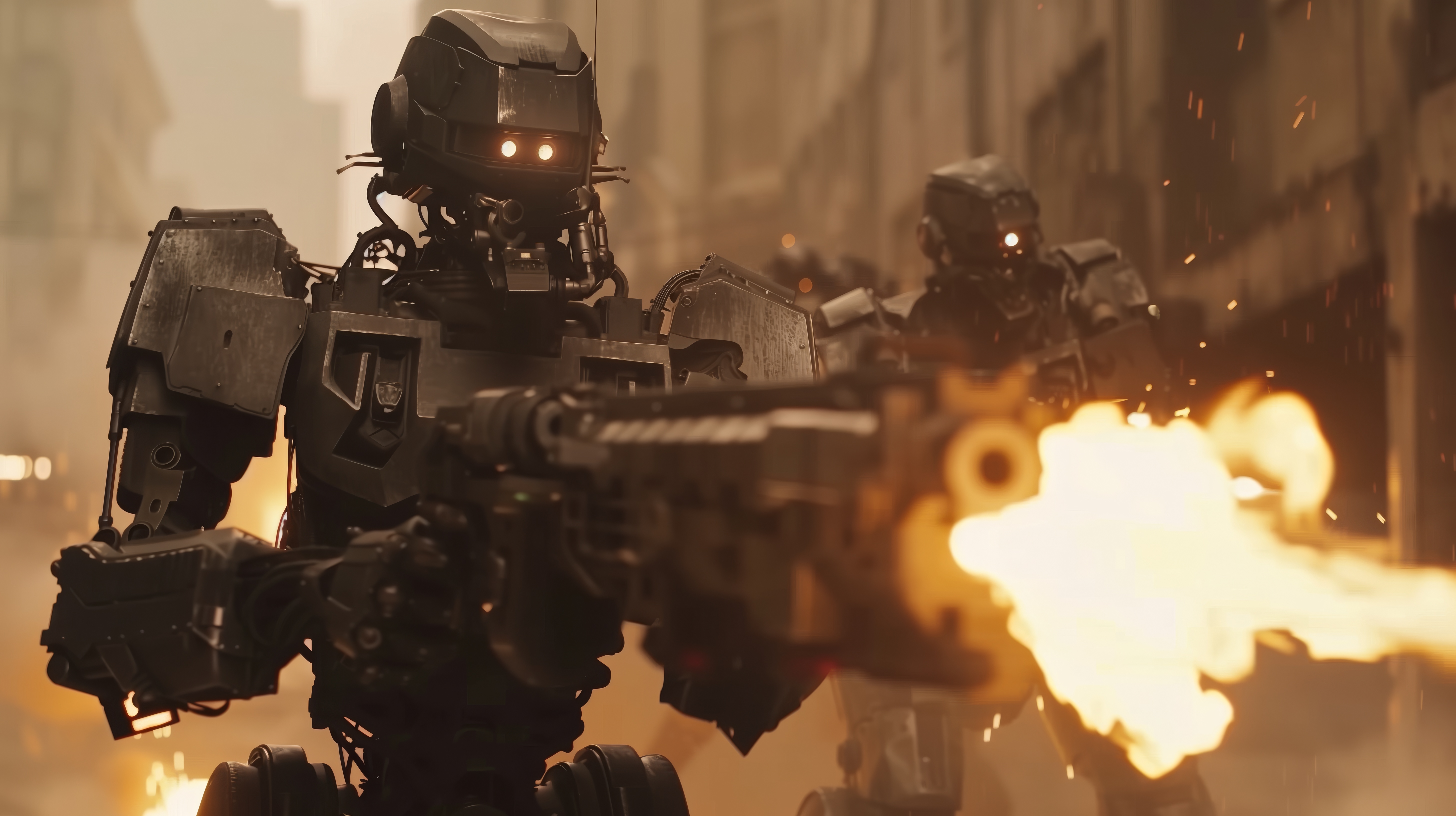 Free download AI Art Robot Fire Shooting Gun War Computer Wallpaper 4K Wallpaper, Wallpaper(s) website provided.
