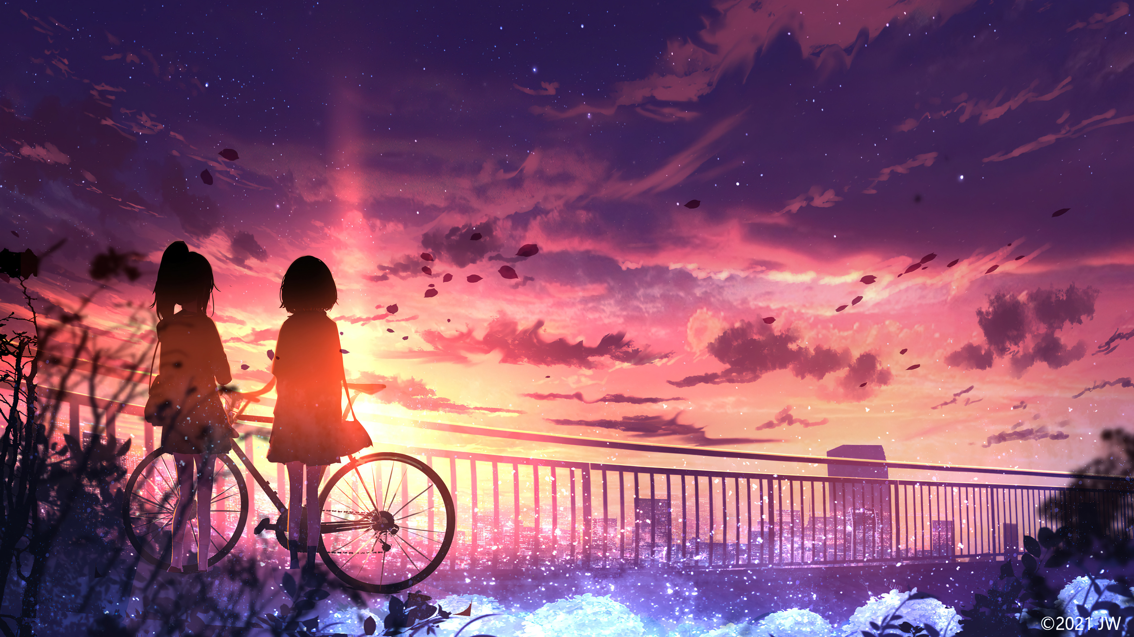 Free download Outdoor woman girl bicycle anime girl sunset sky sunshine anime vehicle year 4K wallpaper, Wallpaper(s) website provided.