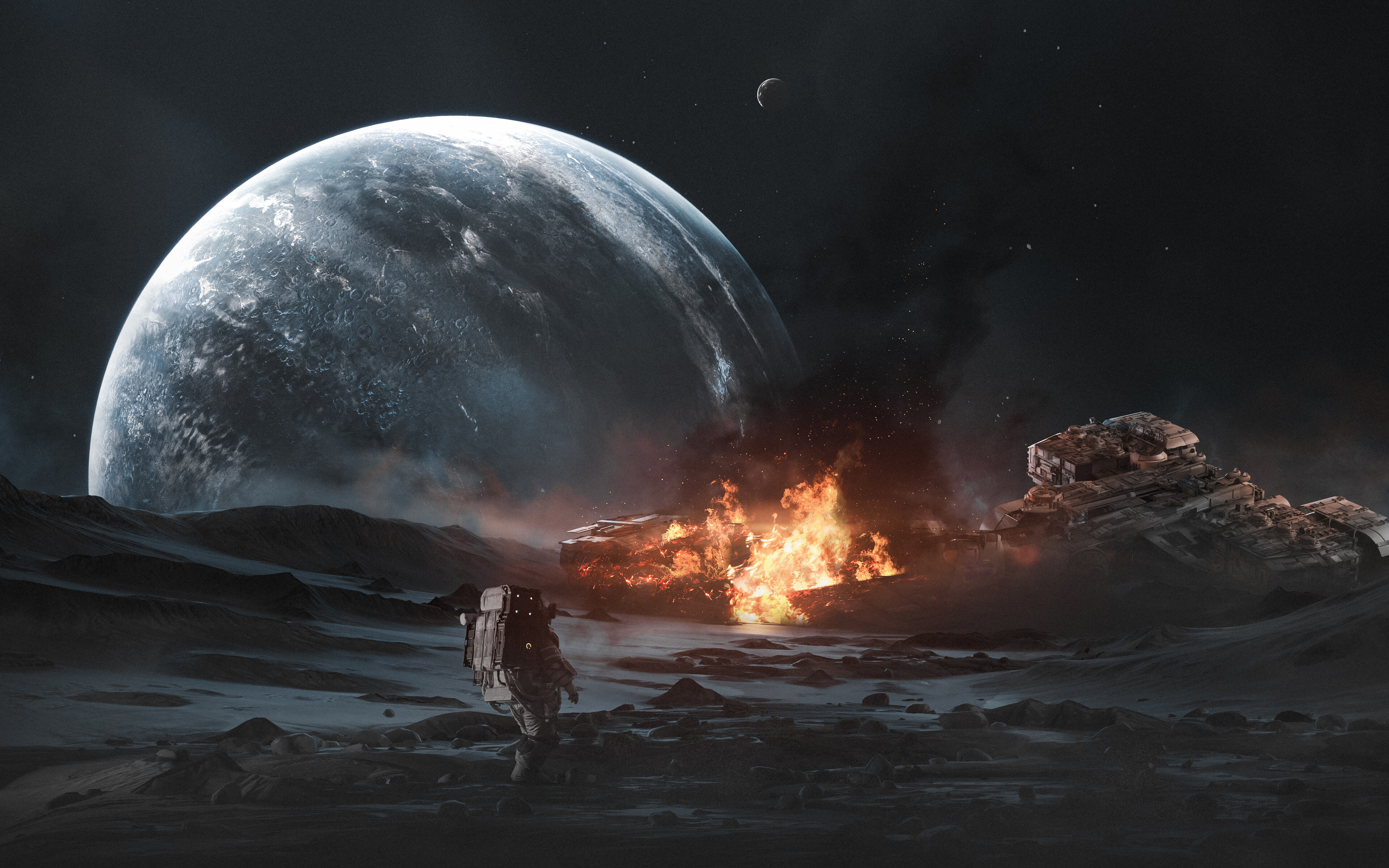 Free download Astronaut Digital Art Illustration Space Science Fiction Novel Planet Moon Stars 4K Wallpaper, Wallpaper(s) website provided.
