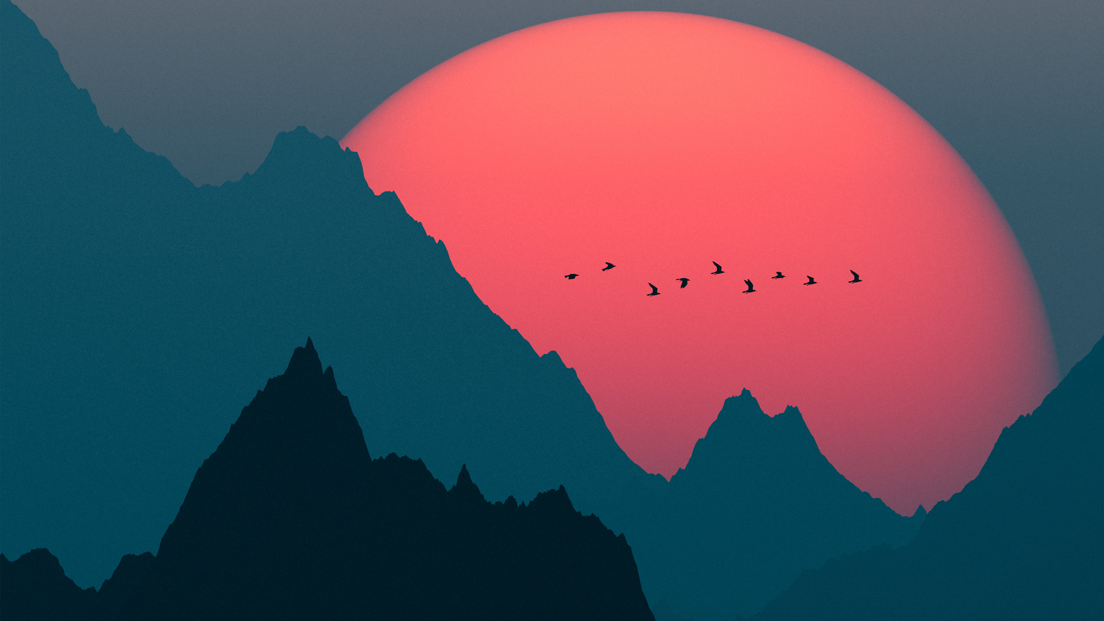 Free download AI Art Illustrations Landscape Minimalism Mountains Sunshine 4K Wallpaper, Wallpaper(s) website provided.