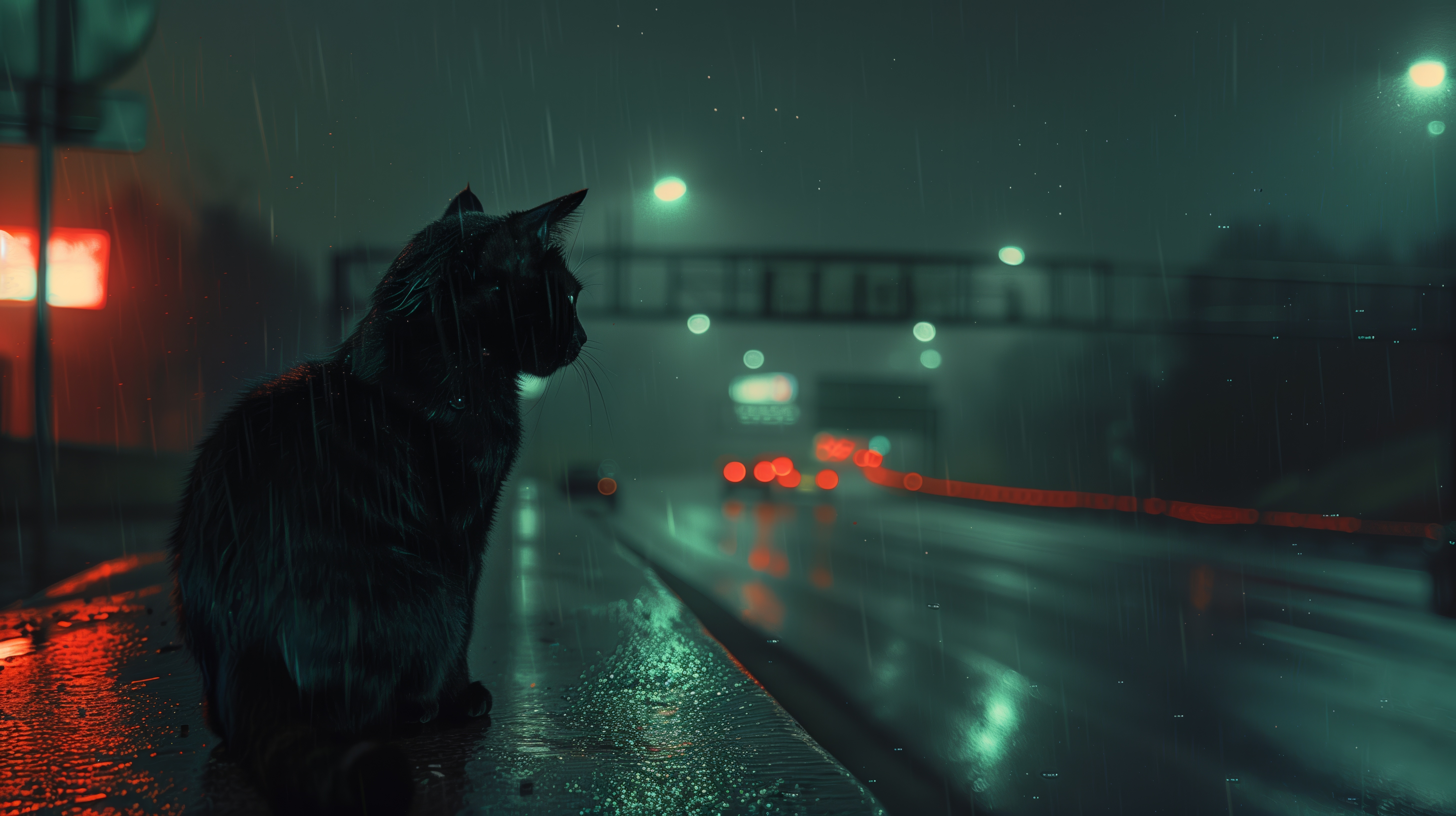 Free download Night cat highway road rain computer wallpaper 4K wallpaper, Wallpaper(s) website provided.