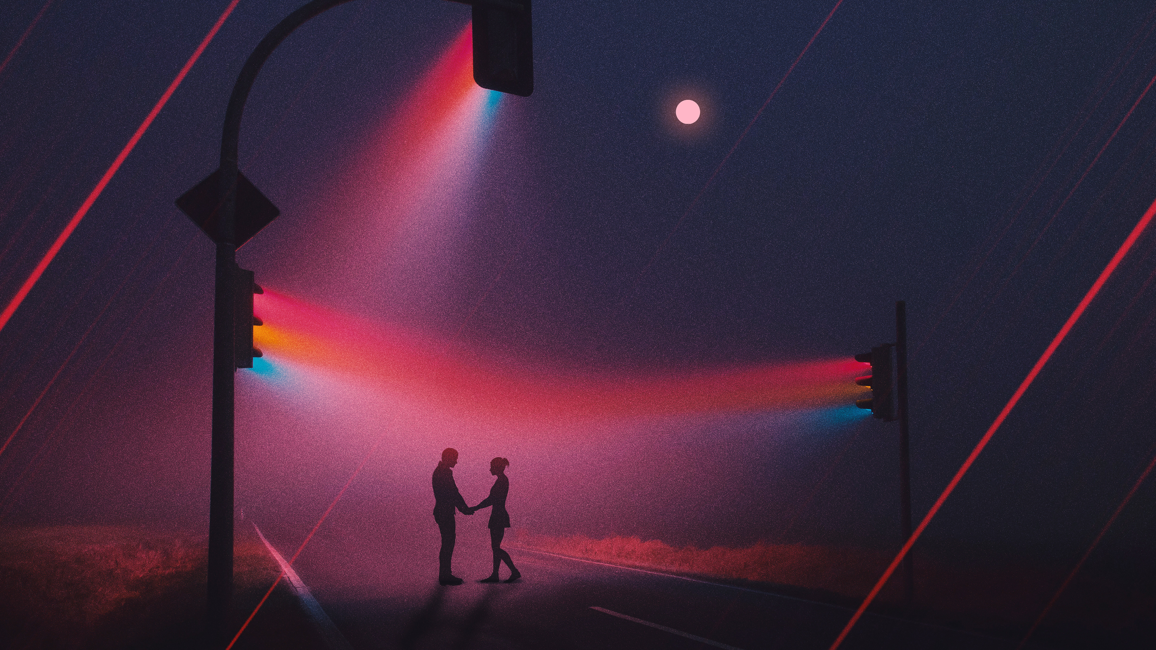 Free download Couple Love Neon Traffic Light Road Night Light Street Light Moon Rain 4K Wallpaper, Wallpaper(s) website provided.