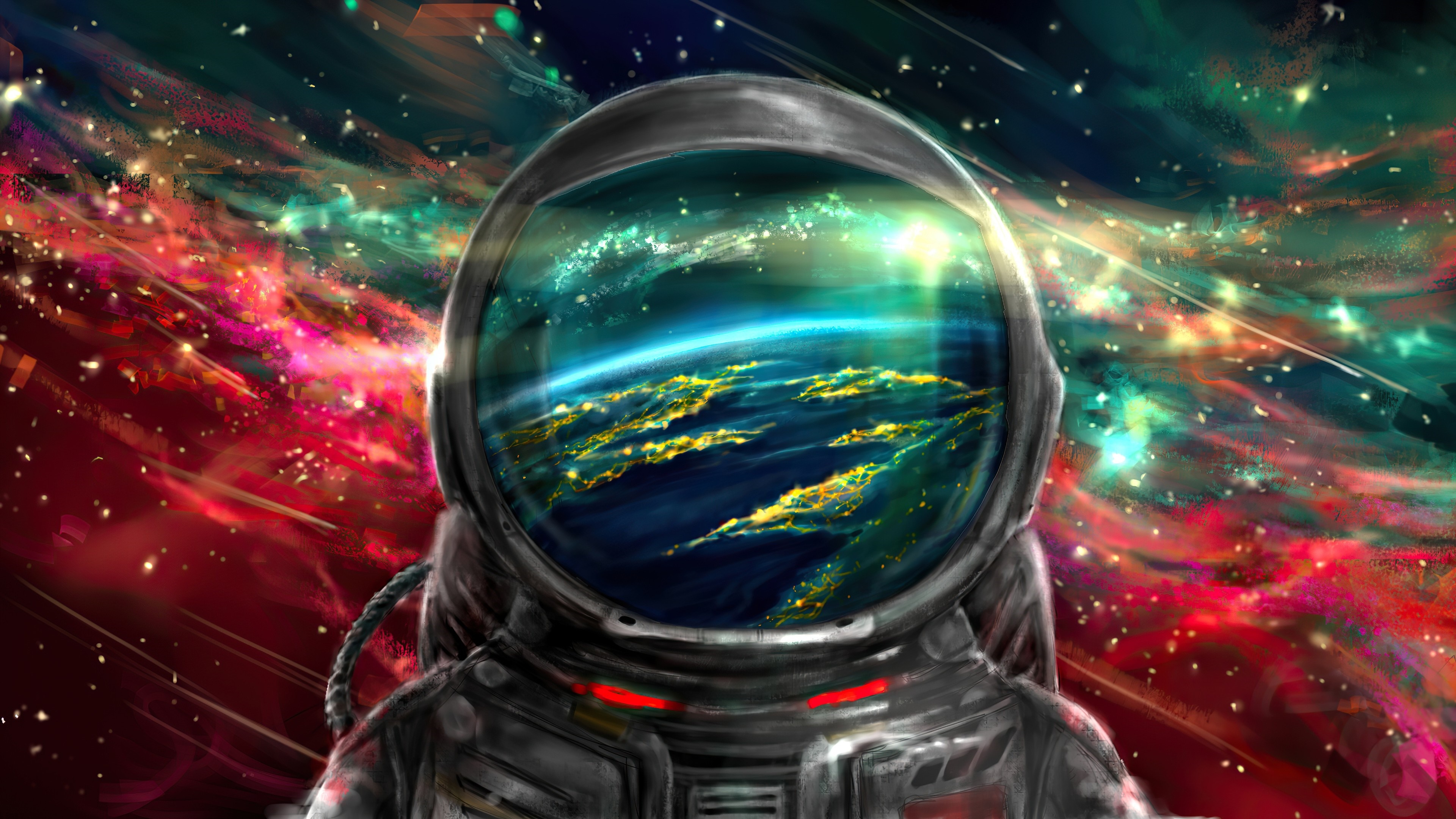 Free download Astronaut Space Space Art Color Planet Reflection Stars 4K Wallpaper, Wallpaper(s) website provided.