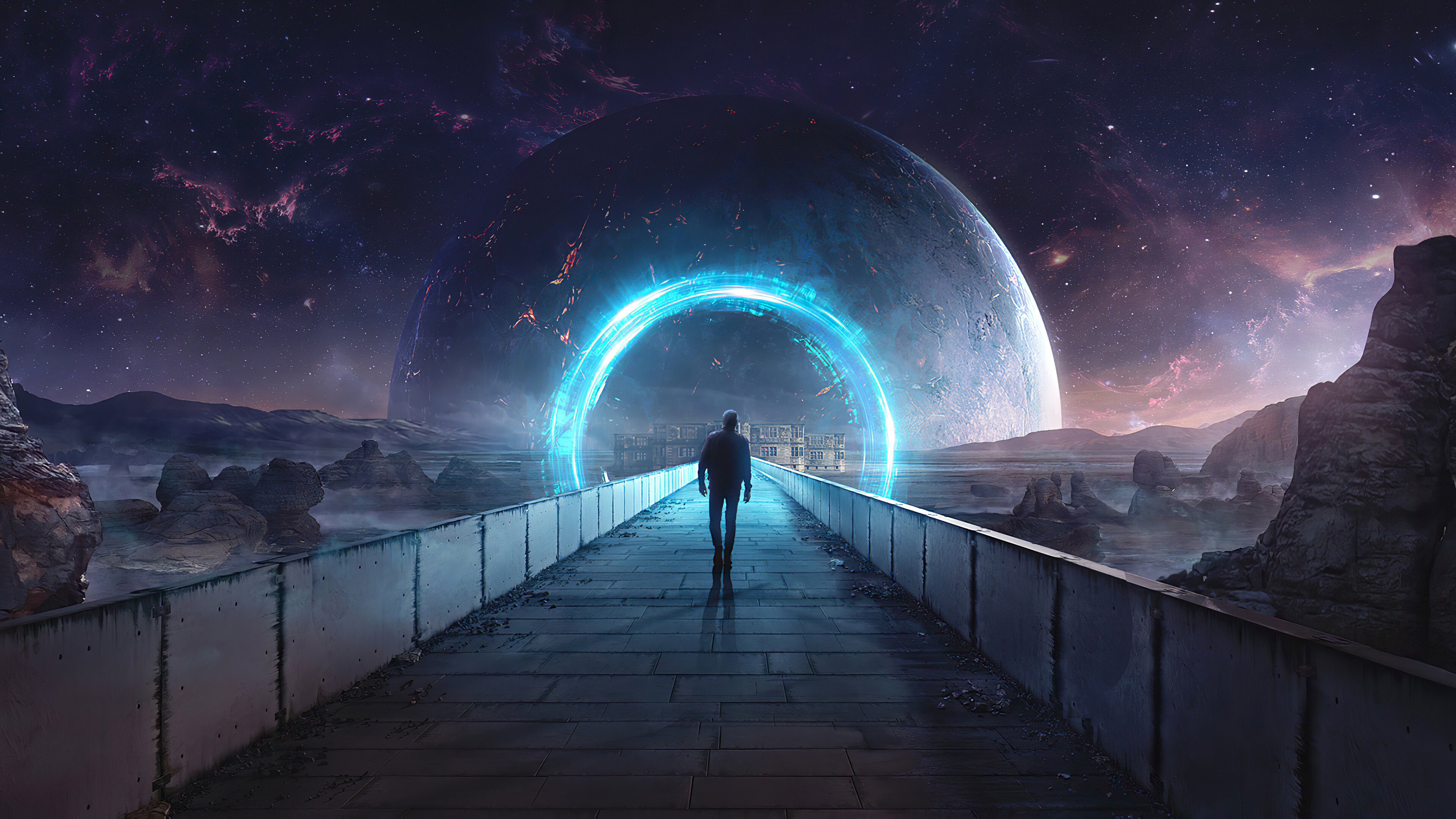 Free download Science Fiction Planet Star Gare Bridge House Rock Computer Wallpaper 4K Wallpaper, Wallpaper(s) website provided.