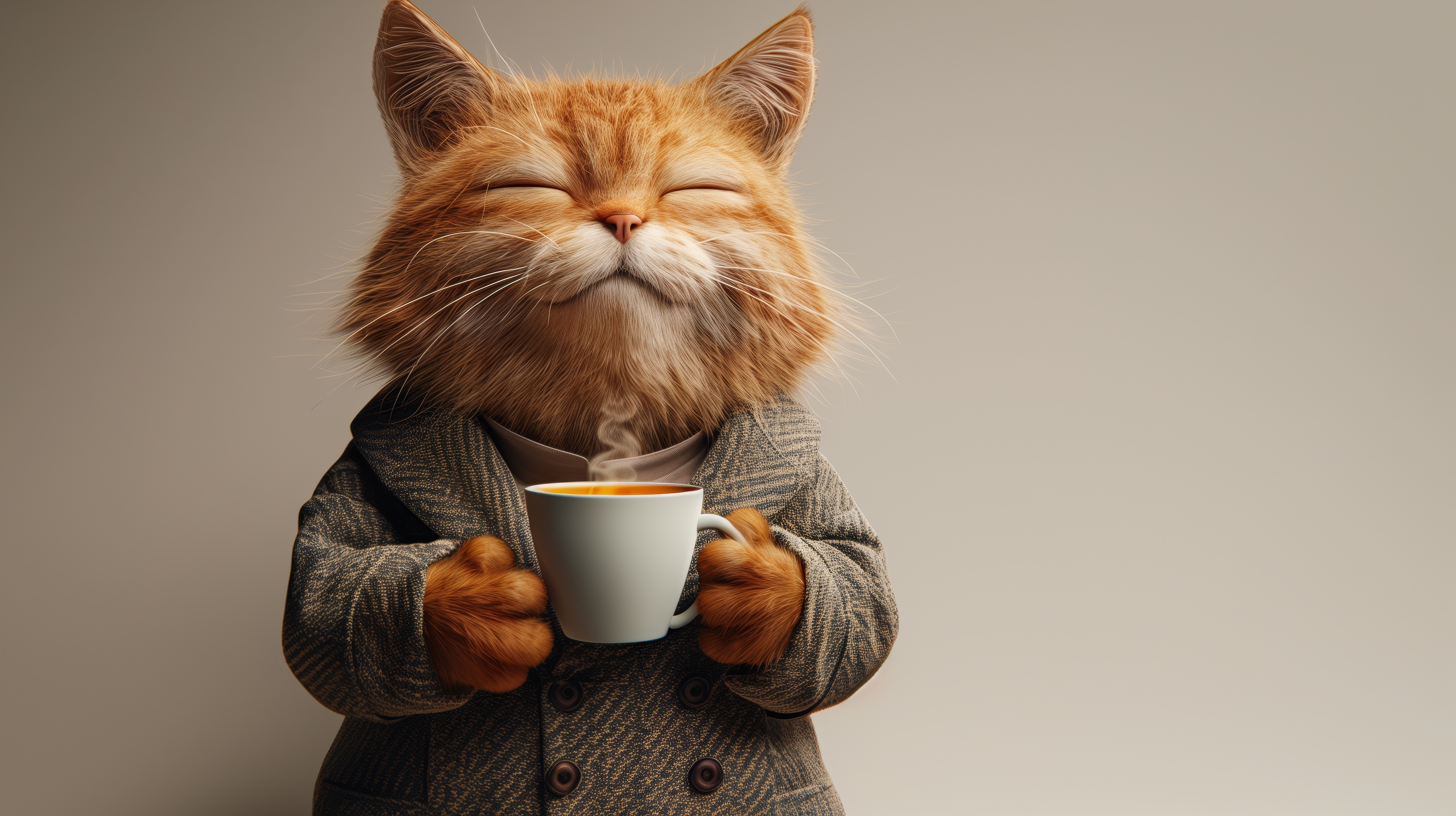 Free download Eye closed AI art cat anthropomorphism coffee computer wallpaper 4K wallpaper, Wallpaper(s) website provided.