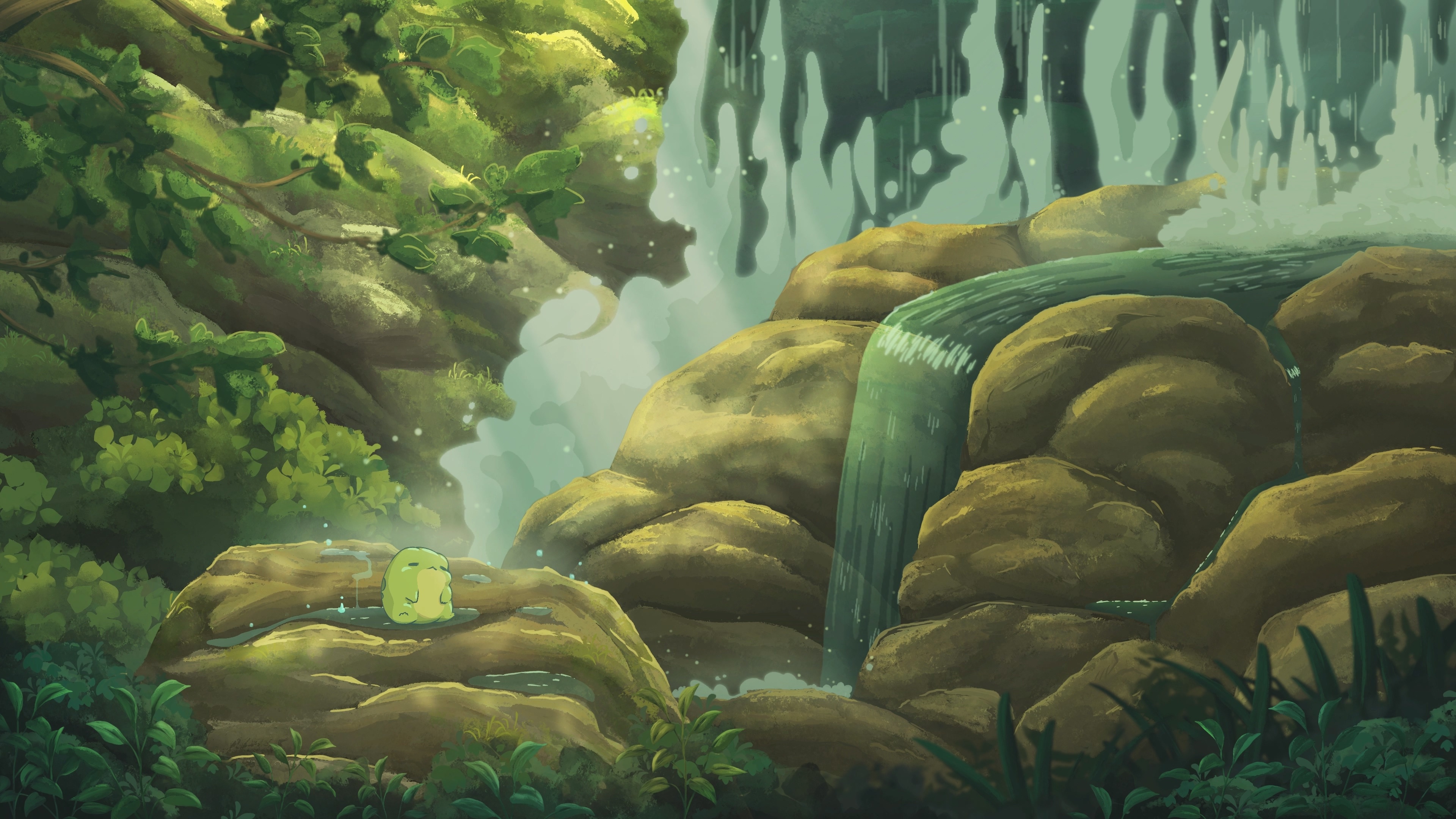 Free download AbiToads Digital Art Illustrations Digital Painting Nature Animals Toad Water Rock Formation Waterfall Sleep Plants Computer Stickers 4K Wallpaper, Wallpaper(s) website provided.