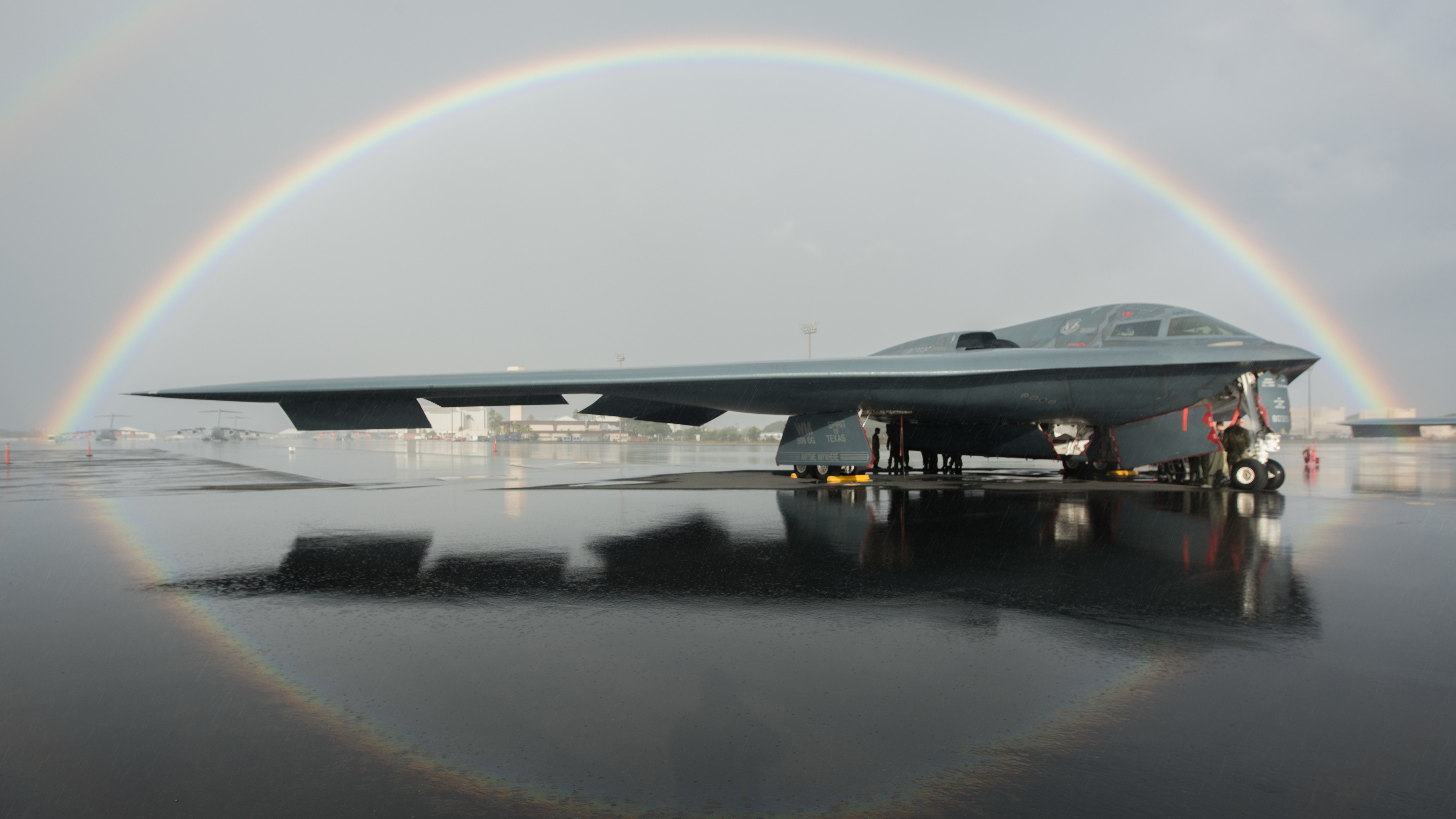 Free download Bomber Strategic Bomber Stealth Rainbow Rain Air Force Technology Military Vehicle Military Aircraft Aircraft Sky Computer Wallpaper 4K Wallpaper, Wallpaper(s) website provided.