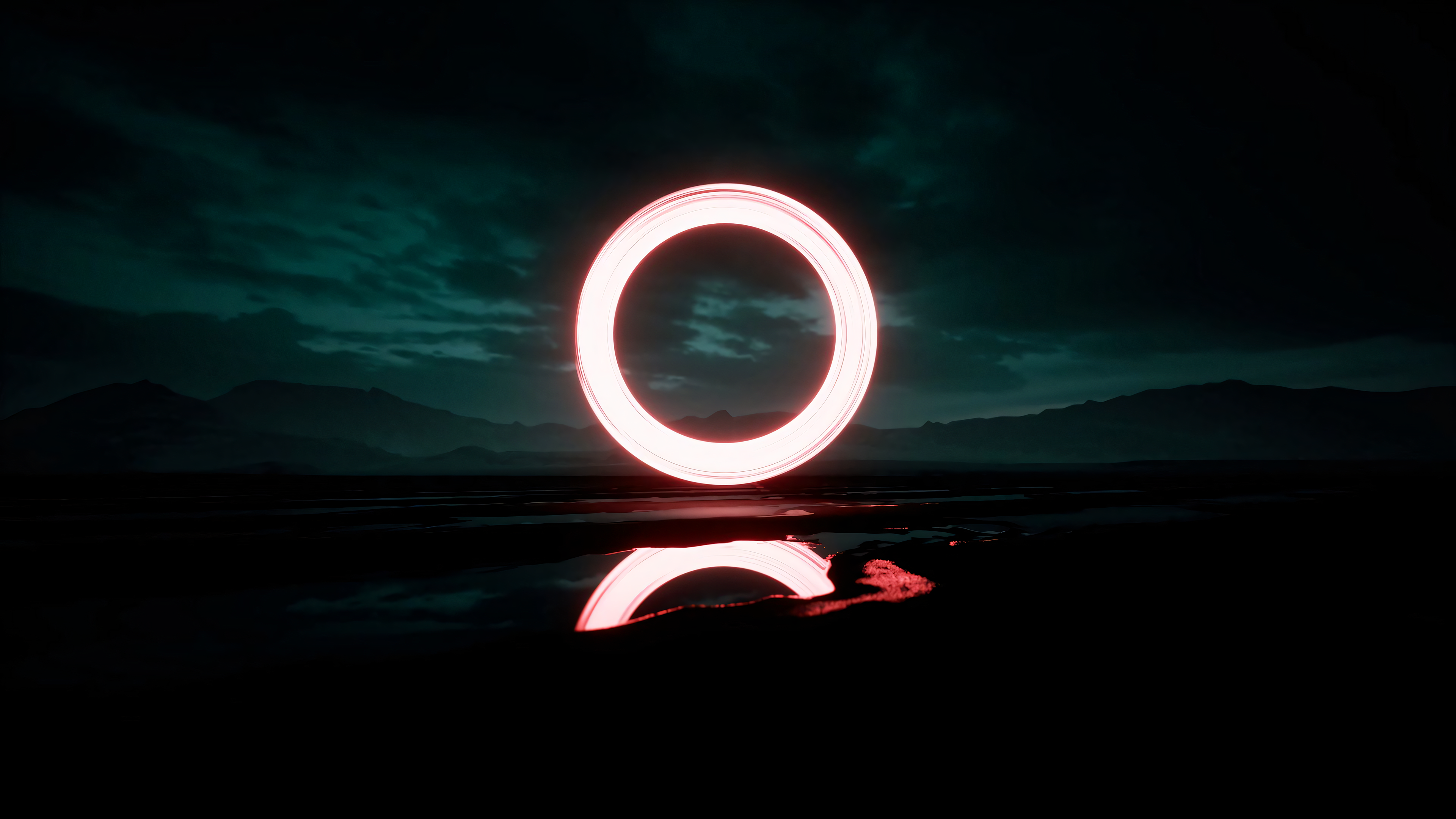 Free download Circle neon dark reflection reflection water cloud night nature low light digital art red computer wallpaper 4K wallpaper, Wallpaper(s) website provided.