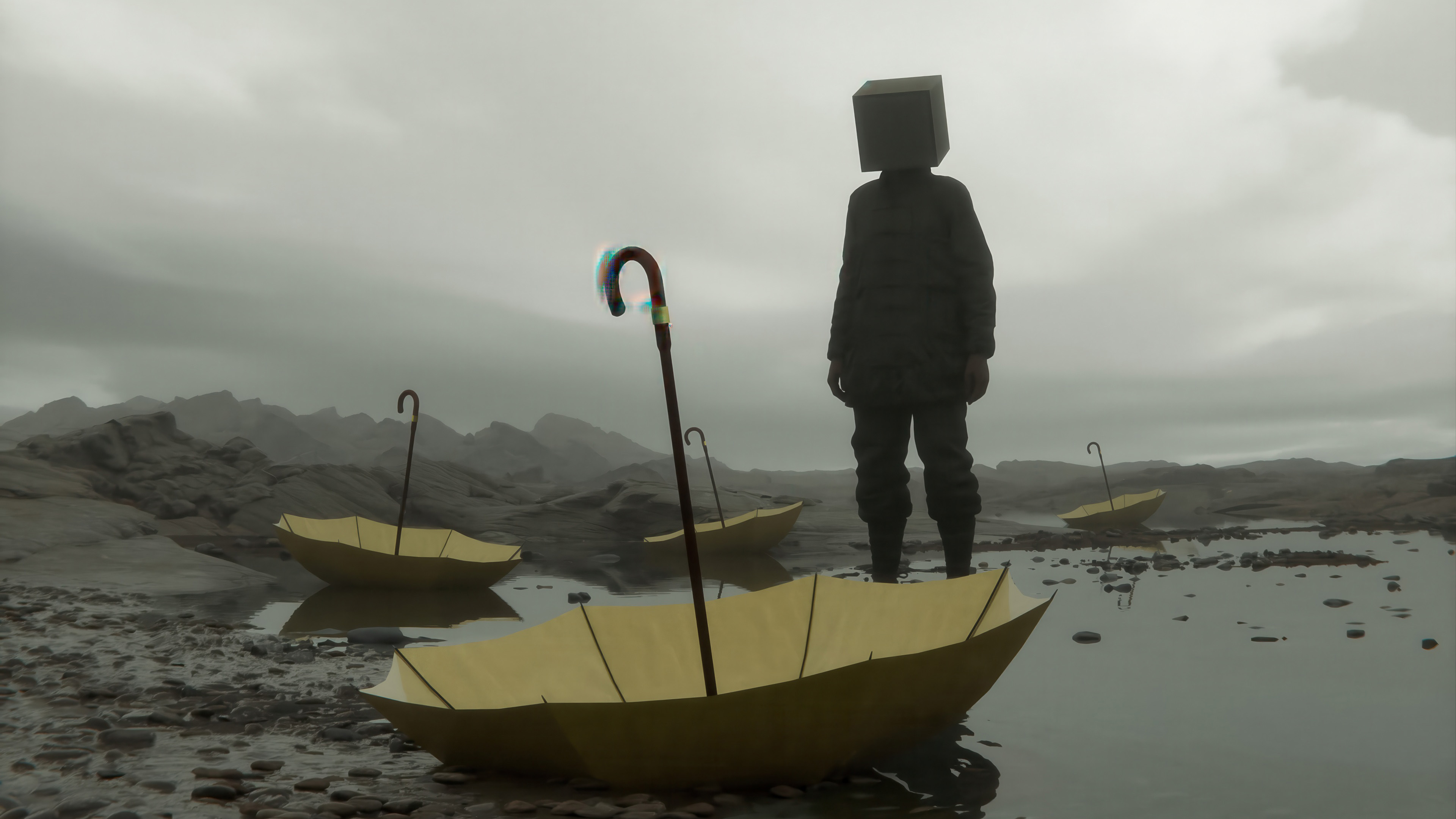 Free download Umbrella Alone Artwork Digital Art Water Wet Gray Lonely Lonely 4K Wallpaper, Wallpaper(s) website provided.