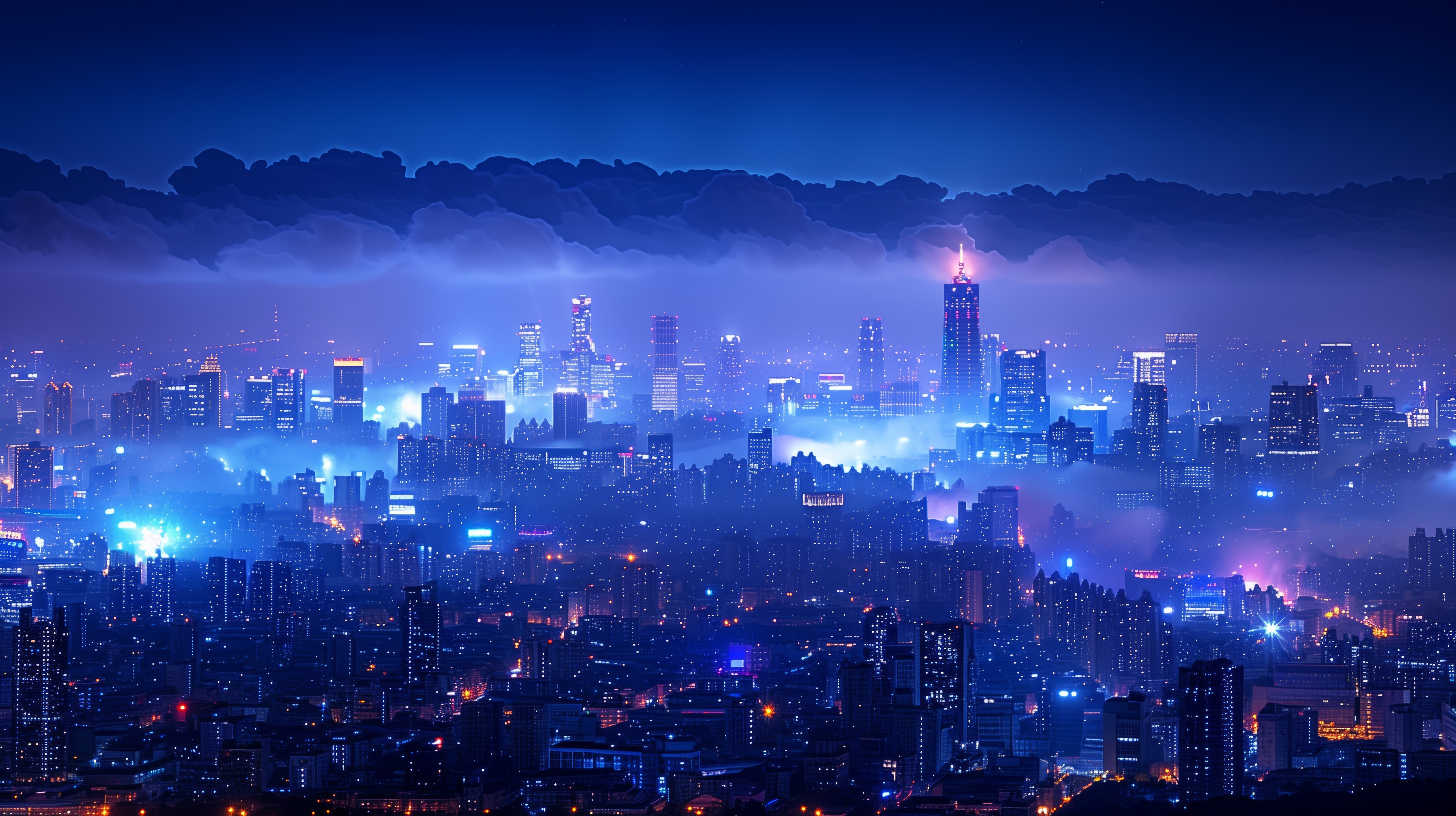 Free download Artificial Intelligence Art City Landscape Night Glow Blue Computer Wallpaper 4K Wallpaper, Wallpaper(s) website provided.